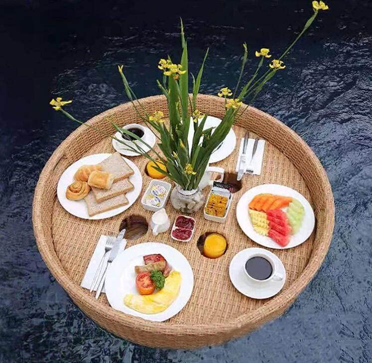 Floating Pool Tray, Round Floating Bar Table Serving Tray with Cup Holders for Beach Party, Pool Party, Water Snacks - Perfect for Drinks, Food & Fun by the Pool or Lake