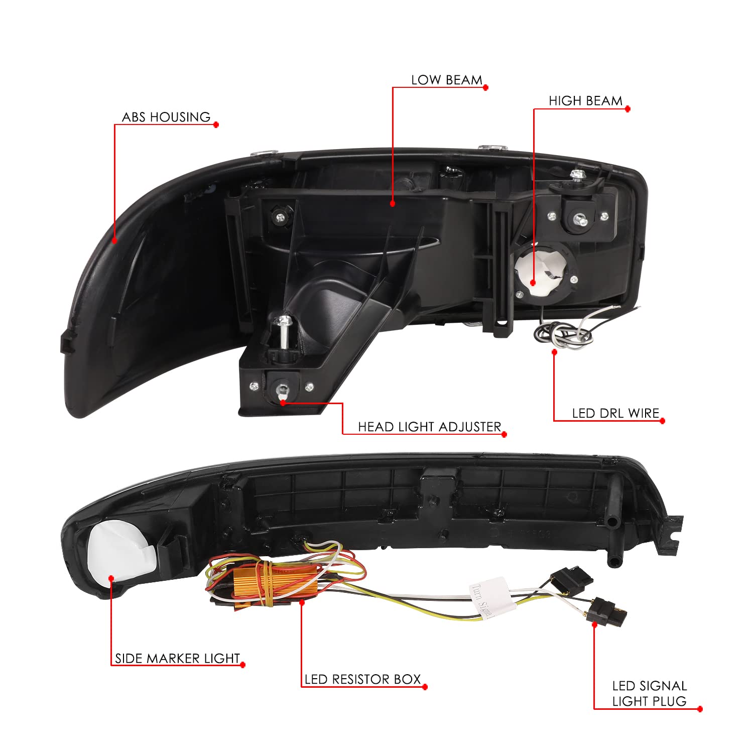 DNA MOTORING Black Headlights for 99-06 Sierra 1500 - Perfect for Night Driving