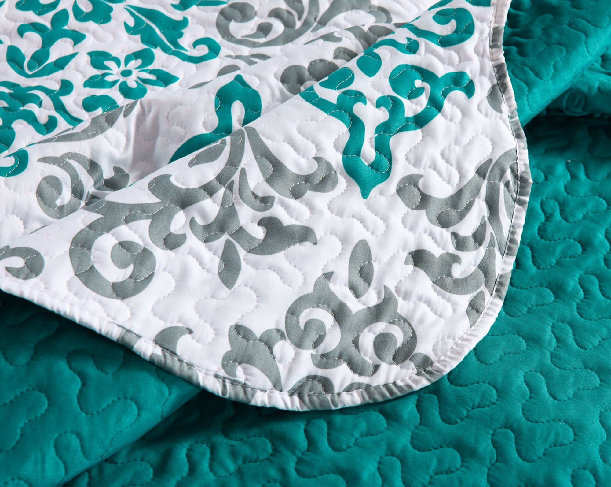 MarCielo 3-Piece Quilted Bedspread Set - Queen Size Lightweight Printed Coverlet & Throw Blanket in Turquoise Katrina Blue | Soft Bedding Ensemble for Master Bedroom, Guest Room & Cozy Home Decor