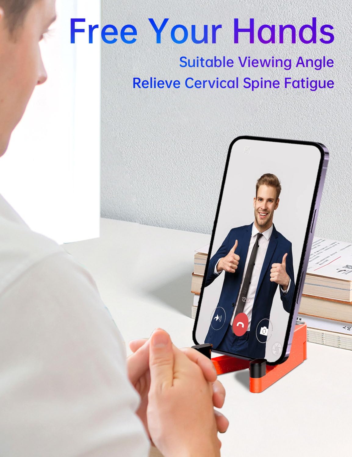 Foldable Aluminum Phone Stand for Desk & Travel - Portable iPhone Holder Compatible with iPhone 16 Pro Max/15/14/13 & Galaxy S24/S23 - Perfect for Office, Home & On-the-Go Use
