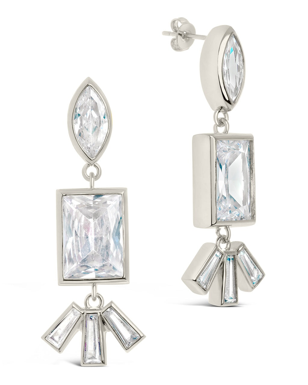 Bella Sterling Silver Square & Oval CZ Drop Earrings for Women - Elegant Cubic Zirconia Dangle Earrings for Party, Wedding & Evening Wear