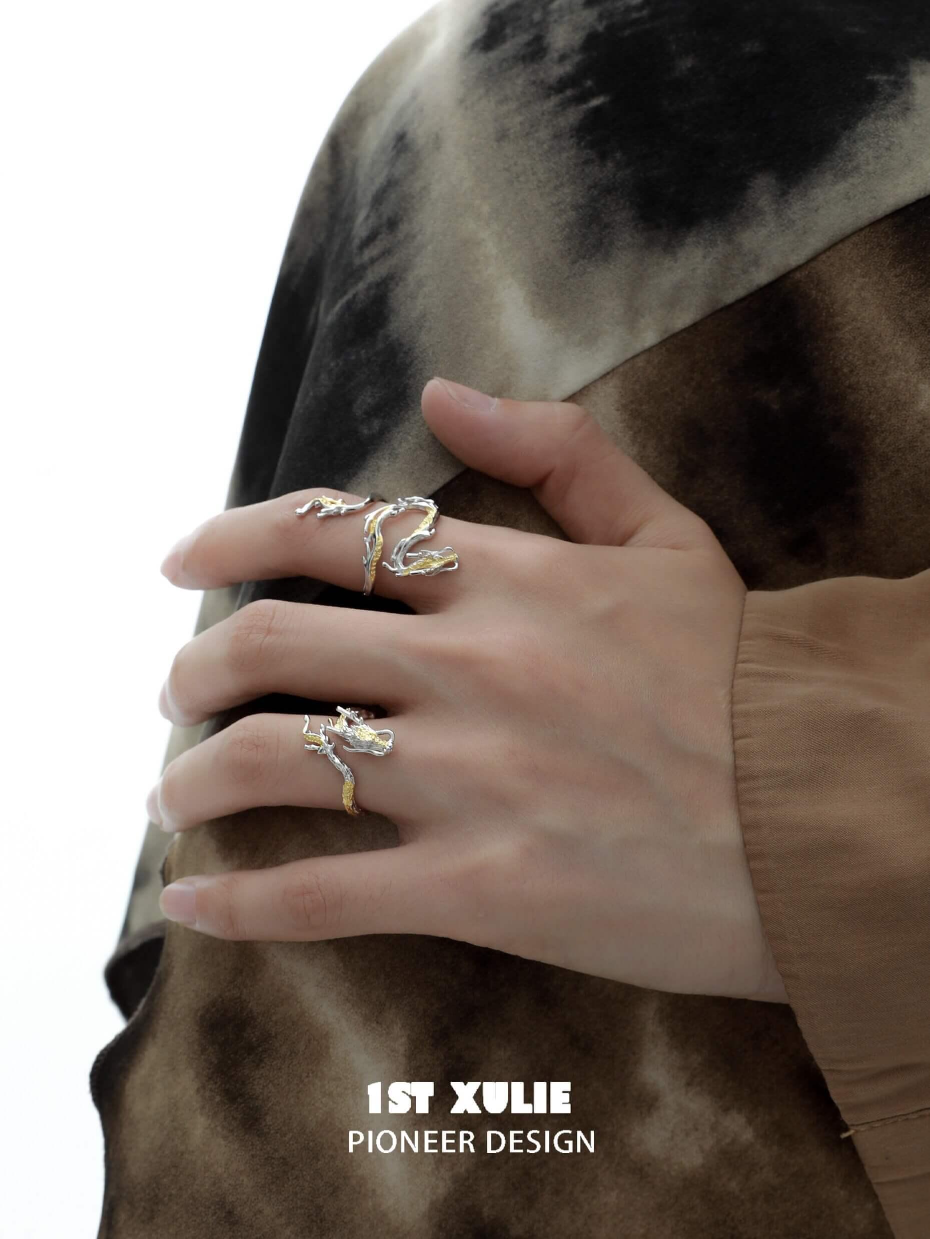 Loong S925 Sterling Silver Gold Dragon Ring for Men & Women - Elegant Chinese Dragon Jewelry for Gifts, Weddings & Special Occasions
