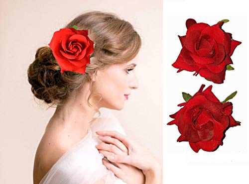 Red Morges Hair Flower Clips Set of 2 for Women & Girls - Hair Accessories (10g) - Perfect for Weddings, Parties & Everyday Styling