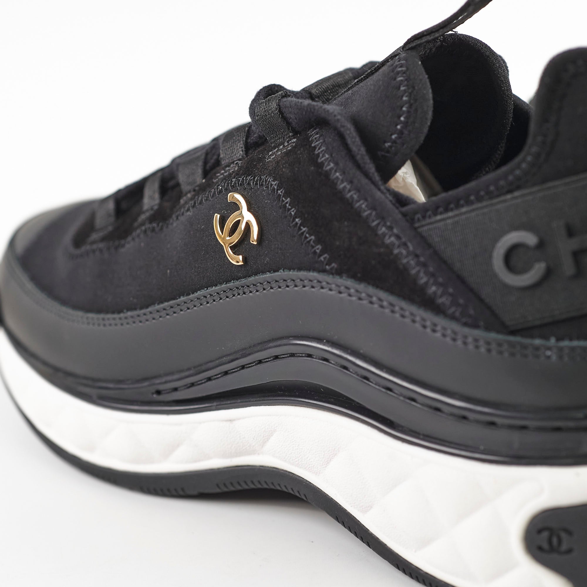 Chanel Black Leather Sneakers for Women Size 37.5 - Comfortable Casual Shoes for Walking, Travel & Everyday Wear