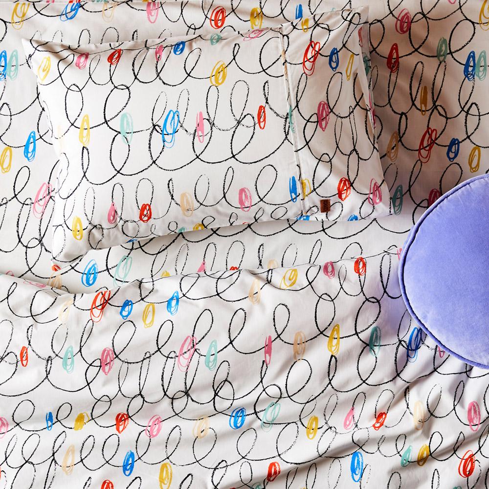 Premium White Cotton Flat Sheet with Chalkboard Design - Perfect for Kids' Rooms, Dorm Decor, and Creative Spaces