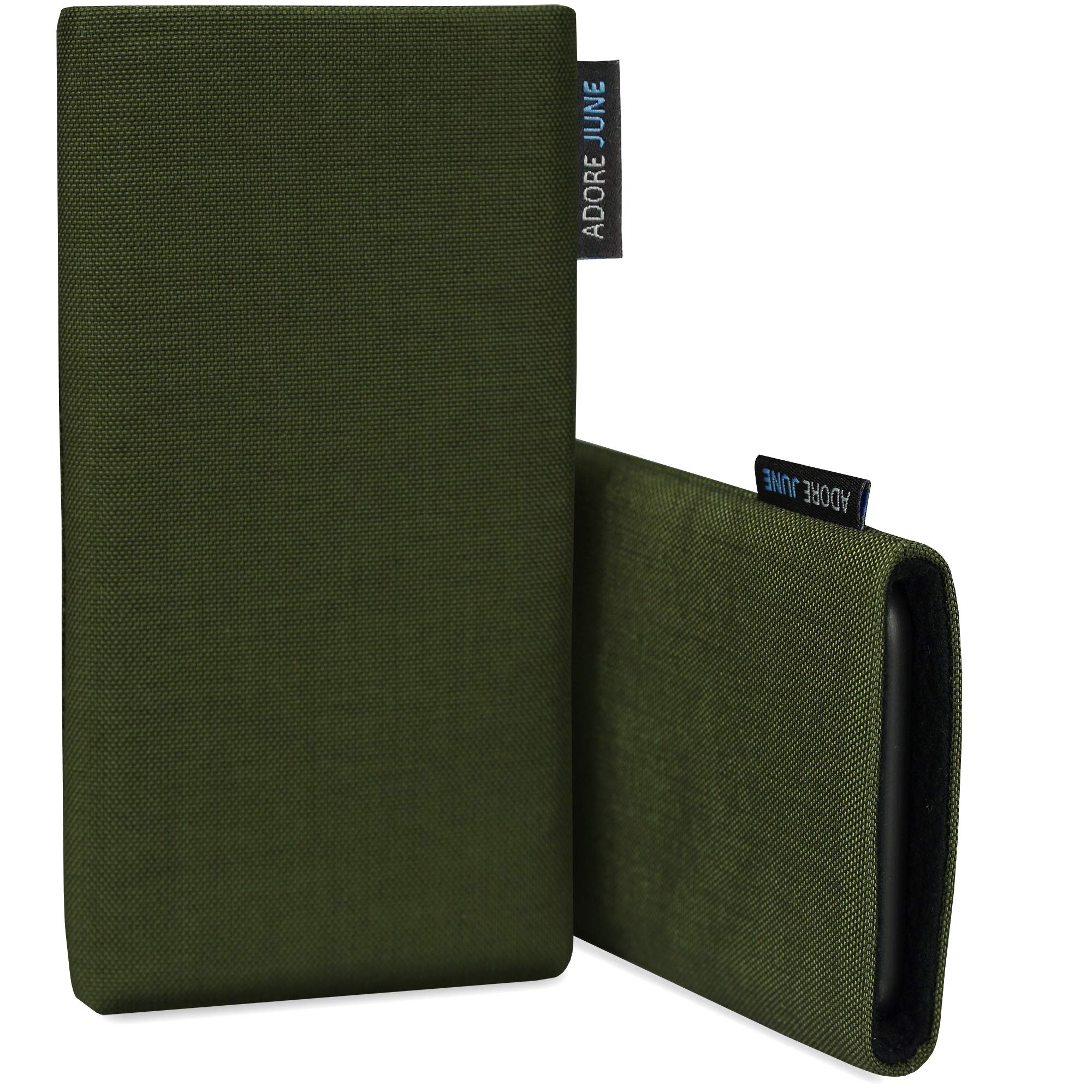 Adore June Classic Olive-Green iPhone 14-15 Plus/Pro Max Protective Sleeve - Durable Fabric Pouch Case with Screen Cleaning Feature | Perfect for Travel, Work & Everyday Use