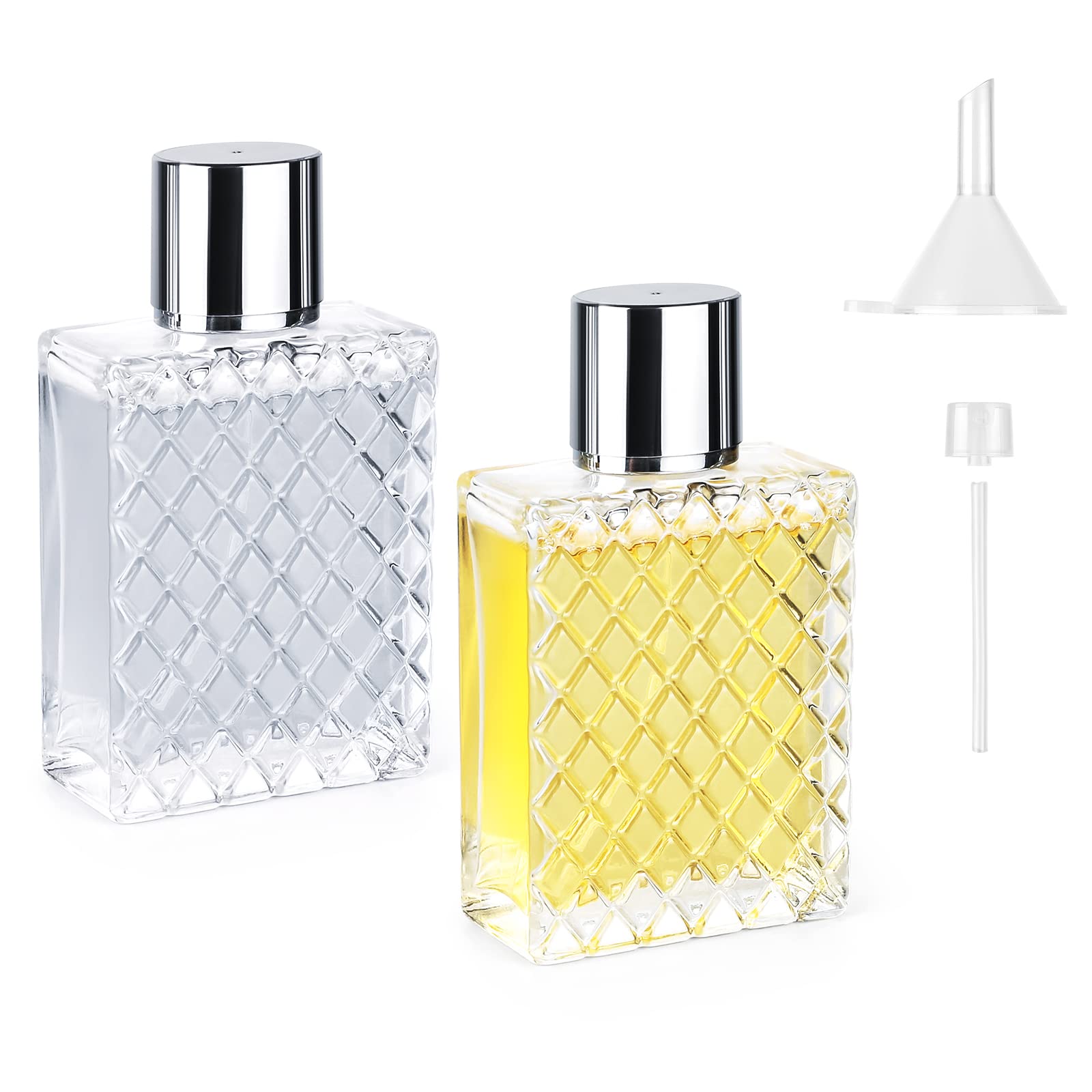 Ysimple 2 Pack 100ml Perfume Atomizer - Portable Refillable Glass Perfume Spray Bottles with Fine Mist, Travel-Size Empty Cosmetic Atomizer for Women & Men (Silver) - Perfect for Travel, Gym, Office & Daily Use