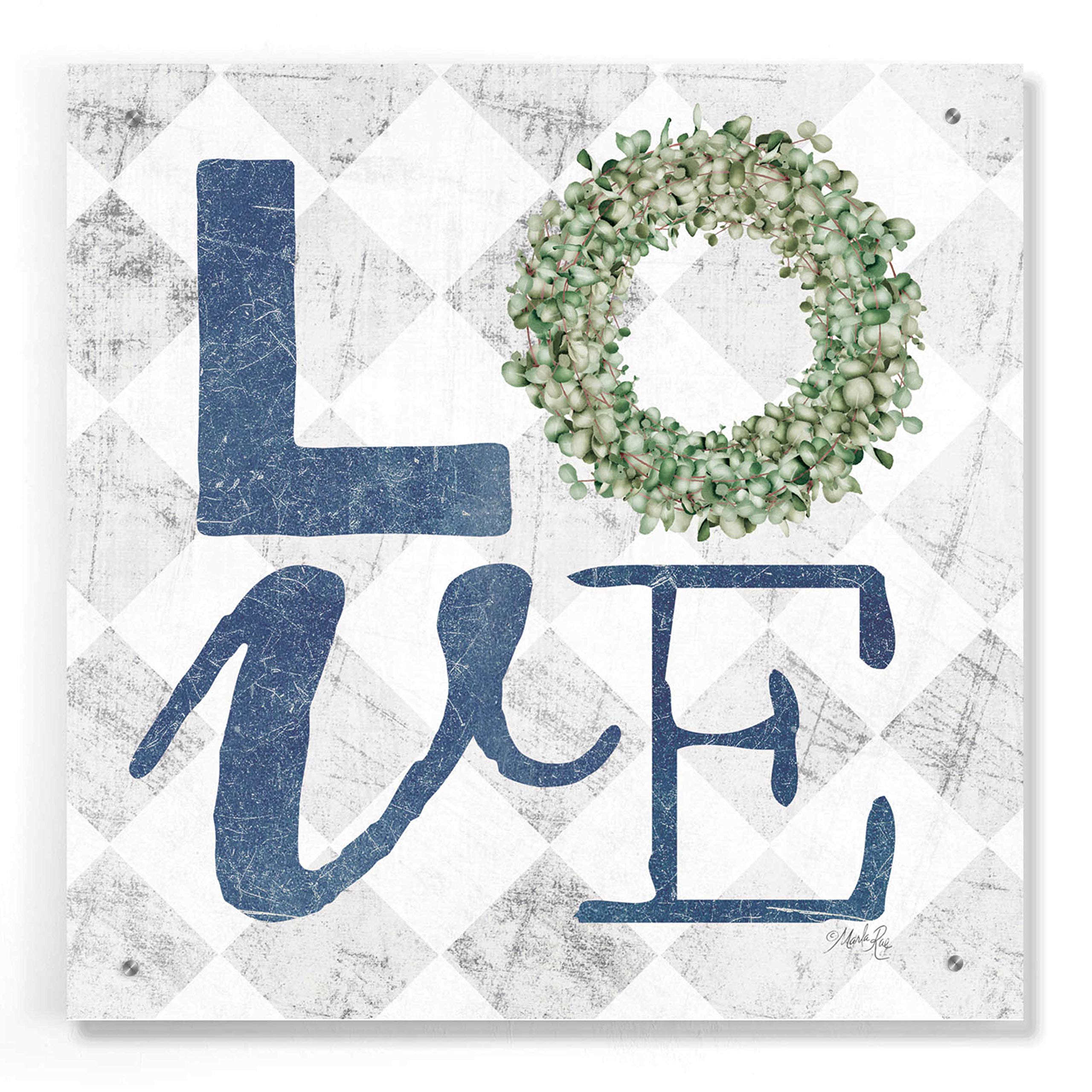 Epic Art 'Love with Eucalyptus Wreath III' by Marla Rae - 24x24 Inch Acrylic Glass Wall Decor - Modern Home & Office Artwork - Perfect for Living Room, Bedroom or Wedding Gift