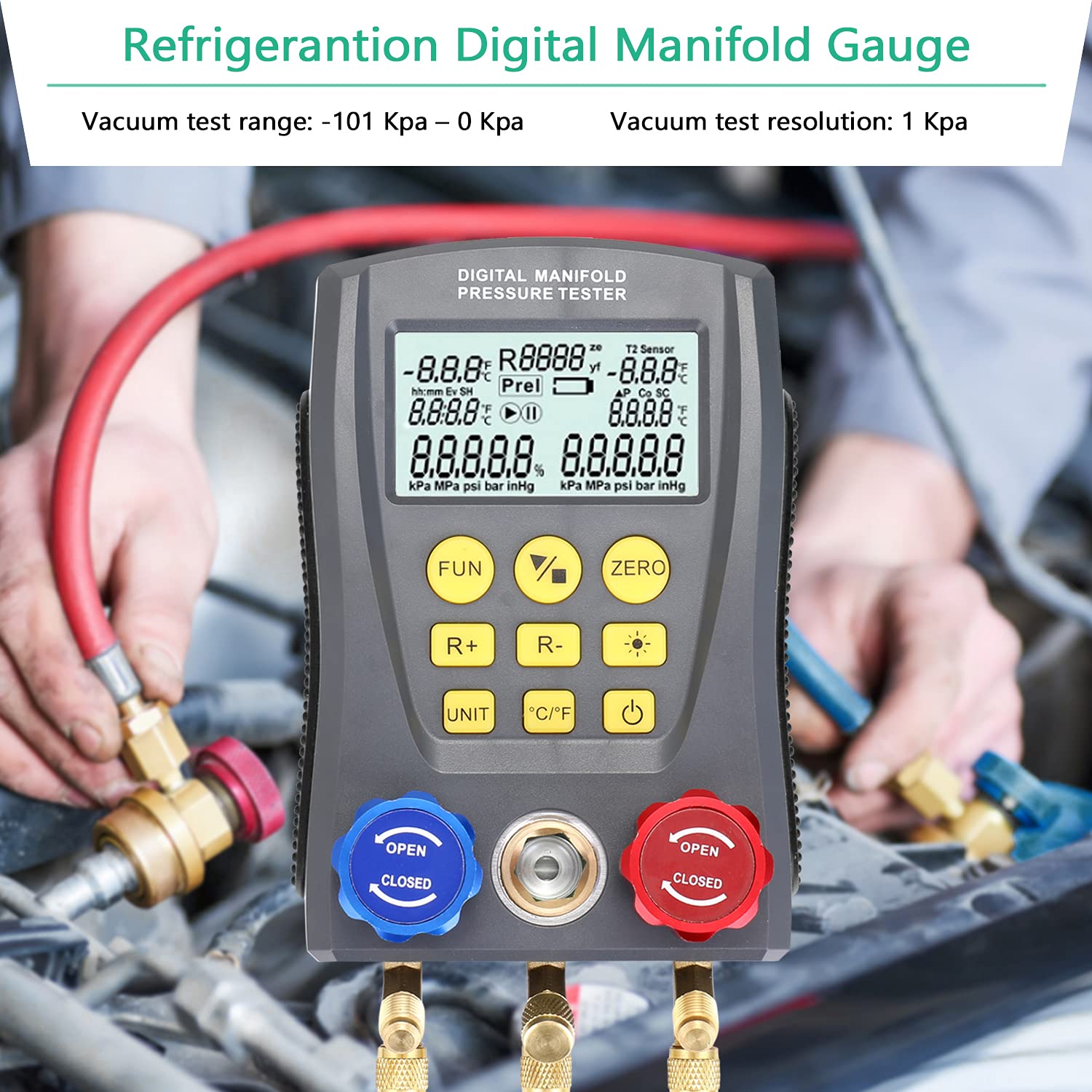 Professional HVAC Refrigeration Digital Vacuum Pressure Manifold Gauge Tester Kit - Accurate AC System Diagnostic Tool for Automotive & Home Air Conditioning Repair