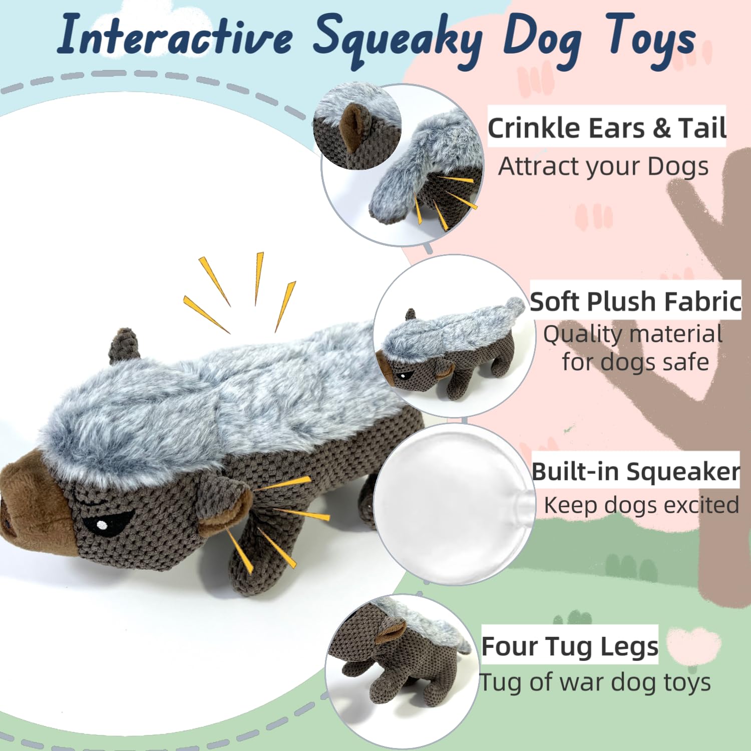 Durable Dog Toys for Aggressive Chewers - Squeaky Crinkle Plush Chew Toys for Small & Medium Dogs | Interactive Tug of War Toys for Teething Puppies & Tough Chewers | Perfect for Indoor Play, Outdoor Fetch & Keeping Dogs Entertained