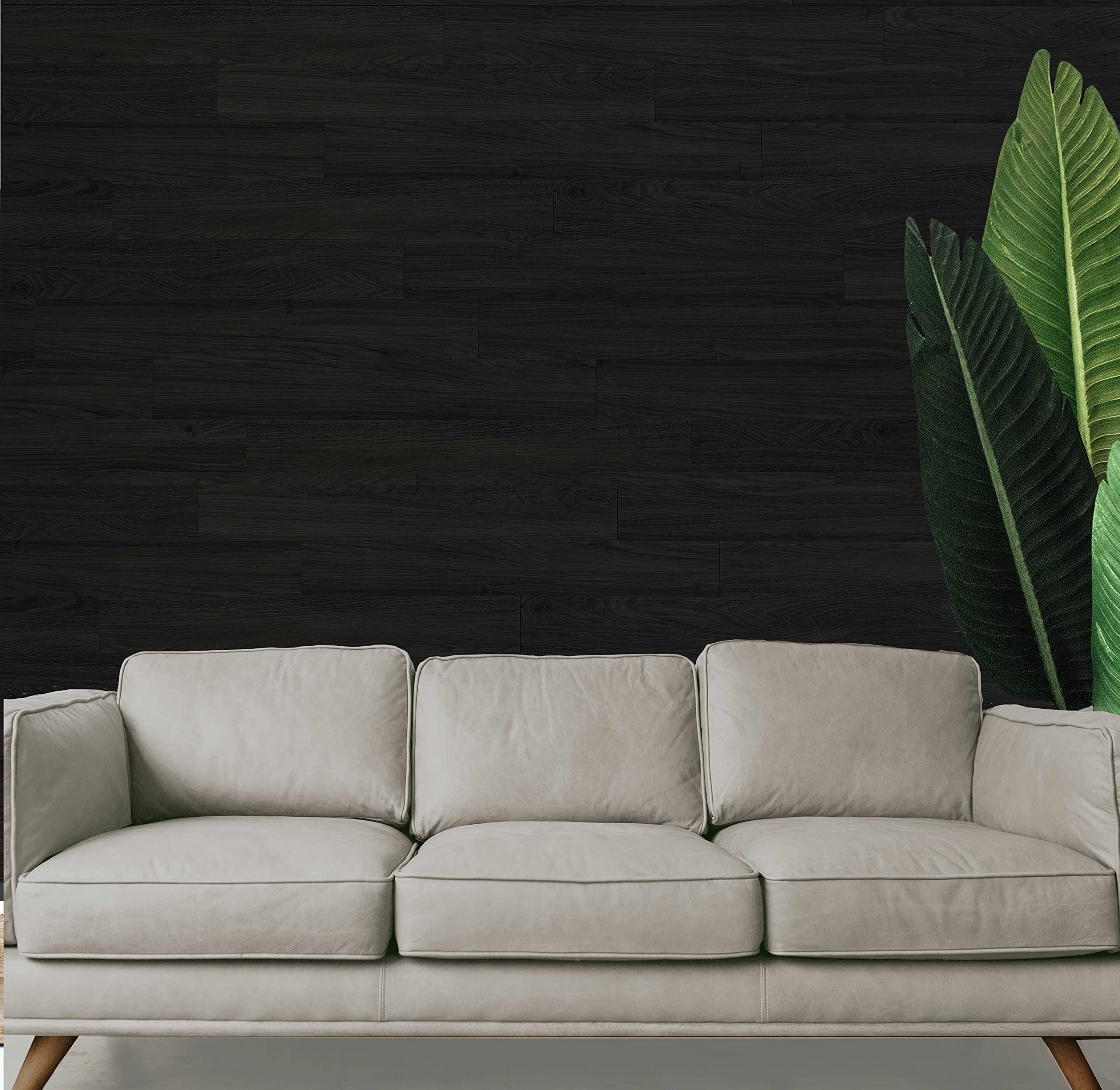 DIP Black Shiplap Wall Planks - PVC Peel & Stick Wall Paneling (14.2 sq ft/12 Planks) - Easy DIY Home Decor for Bedroom, Living Room & Office Renovation