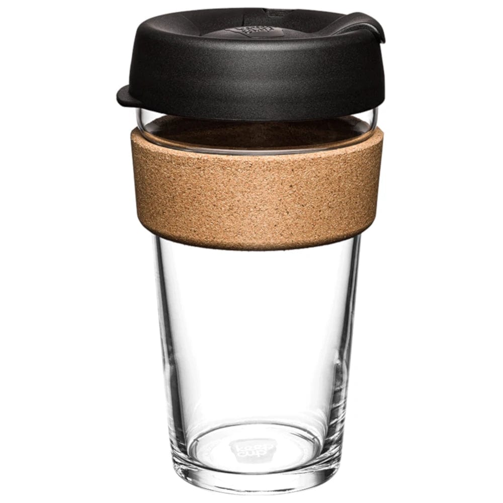KeepCup Brew Cork 16oz Reusable Coffee Cup - Eco-Friendly Glass Travel Mug with Cork Sleeve for Hot & Cold Drinks - Perfect for Office, Commuting, and Outdoor Adventures