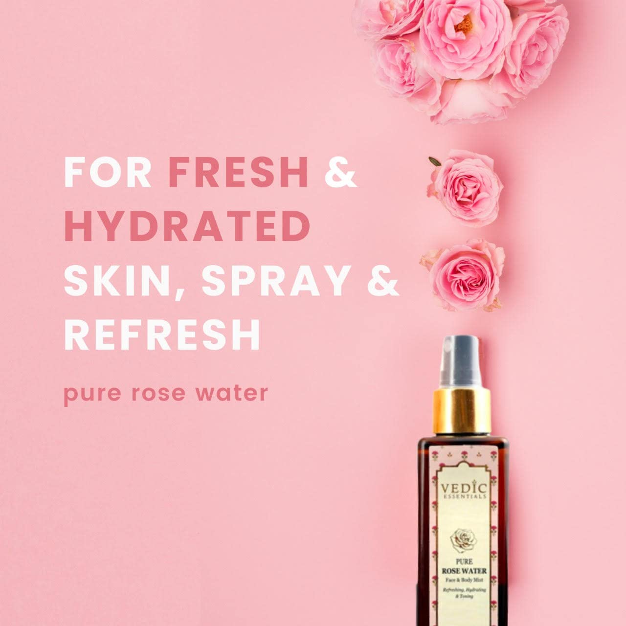 VEDICESSENTIALS Pure Rose Water (Gulab Jal) - 100ml Hydrating & Toning Face & Body Mist for Glowing Skin | Refreshing Floral Toner for Daily Skincare, Makeup Setting & Summer Cooling