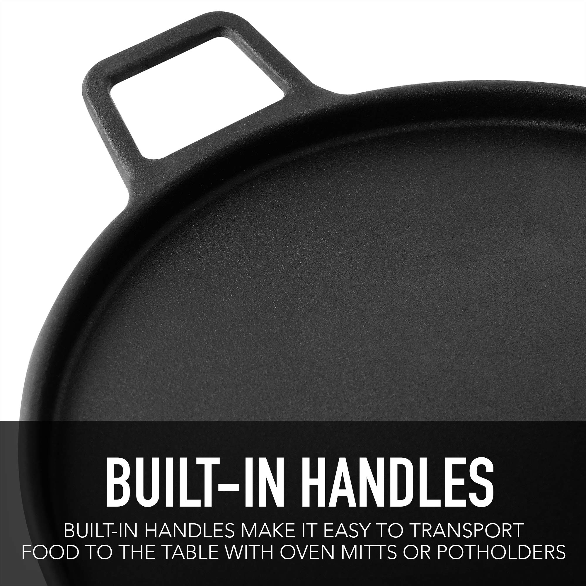 Kenmore Round Cast Iron Pizza Pan with Handles - Versatile Griddle for Crepes, Frozen Pizza, Tortillas & Baking - Stove, Oven, Grill & BBQ Safe - Perfect for Camping, Outdoor Cooking & Home Kitchen Use