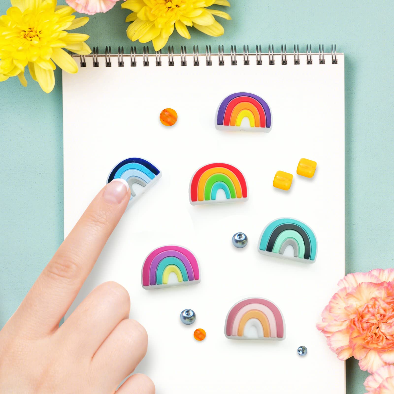 24 Pcs Silicone Rainbow Beads for DIY Jewelry Making - Keychain, Bracelet, Necklace, Hair Clip & Pen Decorations - Perfect for Kids Crafts, Party Favors and Gift Accessories