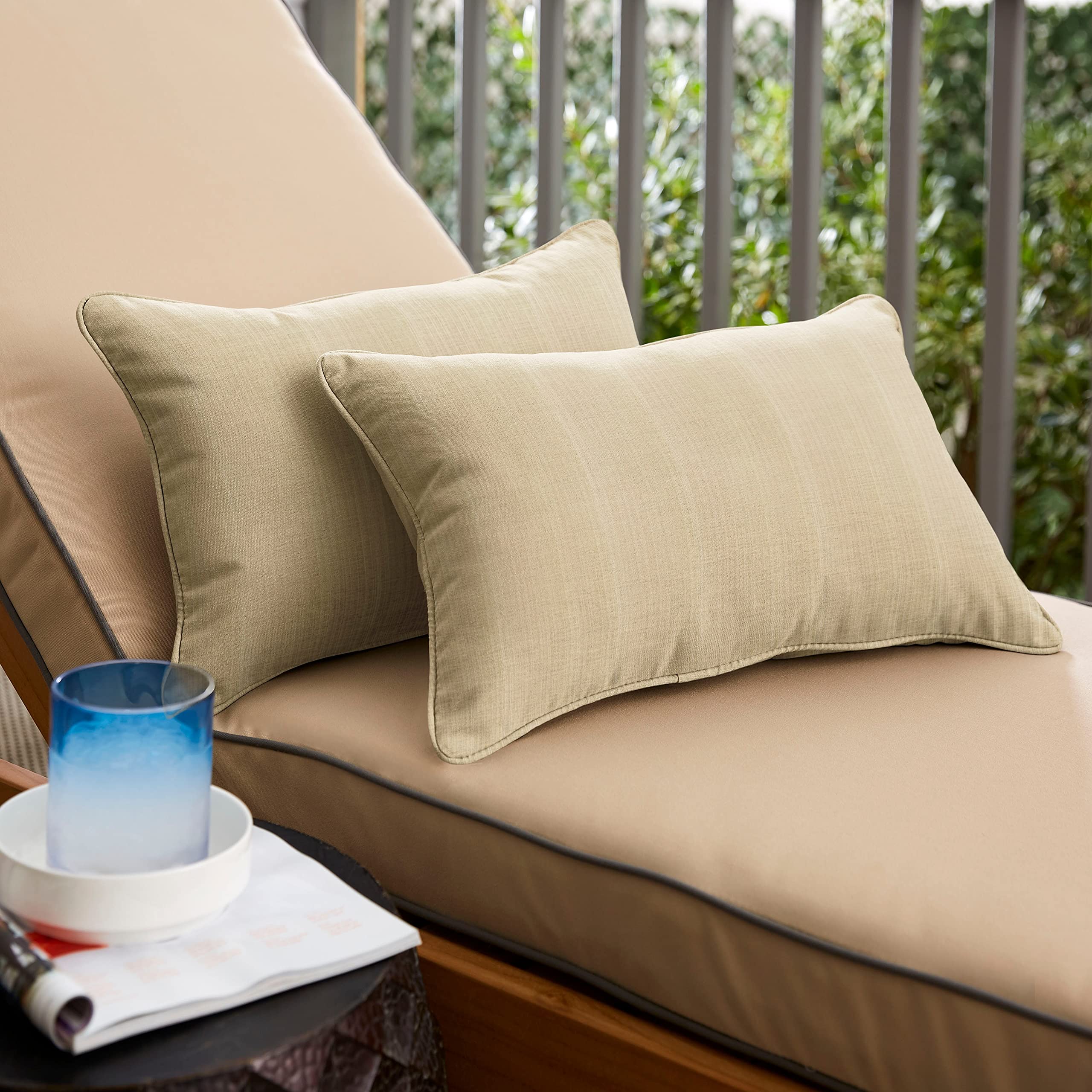 Premium Sunbrella Dupione Sand Corded Indoor/Outdoor Throw Pillows (Set of 2) - 14
