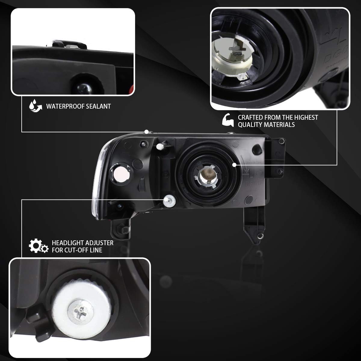 AUTOZENSATION Smoke Lens Headlights Pair Compatible with 1994-2001 Dodge Ram 1500 & 1994-2002 Dodge Ram 2500/3500 - Left & Right Headlamp Replacement for Improved Night Driving Visibility
