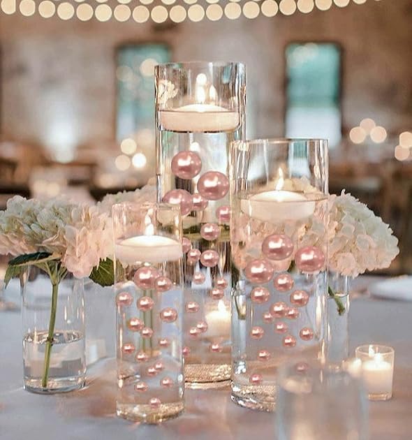 750 Floating Light Pink Pearl Beads for Vases - Fills 10 Gallons Water for Elegant Floating Effect - Includes Pre-Measured Floating Gel Packets & White Submersible LED Fairy Lights - Perfect for Weddings, Spa Decor, Bath Relaxation & Home Centerpieces