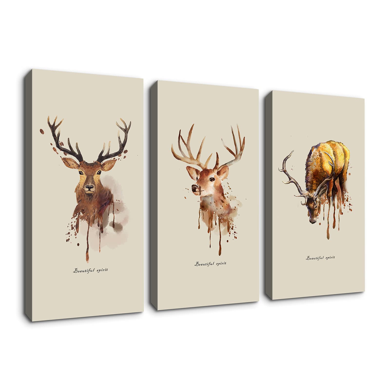 Denozer 3-Piece Canvas Wall Art - Abstract Elk Painting for Living Room, Bedroom, Office - Modern Home Decor Stretched & Framed Ready to Hang - 24x48 Inches 3 Panel Set - Perfect for Housewarming Gifts & Interior Design