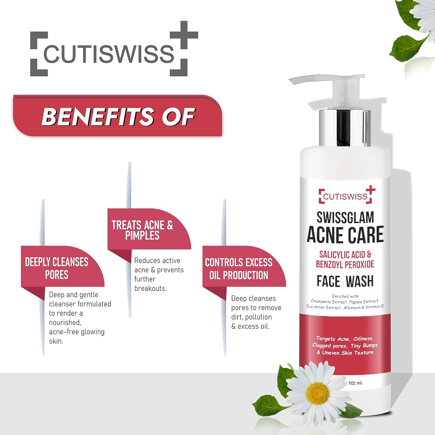 1% Salicylic Acid Face Wash for Oily, Dry & Acne-Prone Skin | Gentle Acne Treatment Cleanser - 100ml | Daily Deep Cleansing for Clear, Healthy Skin