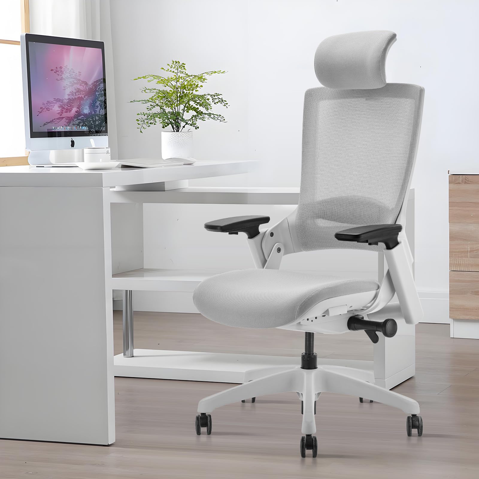 CLATINA Ergonomic High Back Office Chair with Adjustable Height, 3D Armrests, Lumbar Support & Breathable Mesh - Swivel Executive Chair for Home Office (Gray, 2-Pack) - Perfect for Long Work Hours & Gaming Sessions
