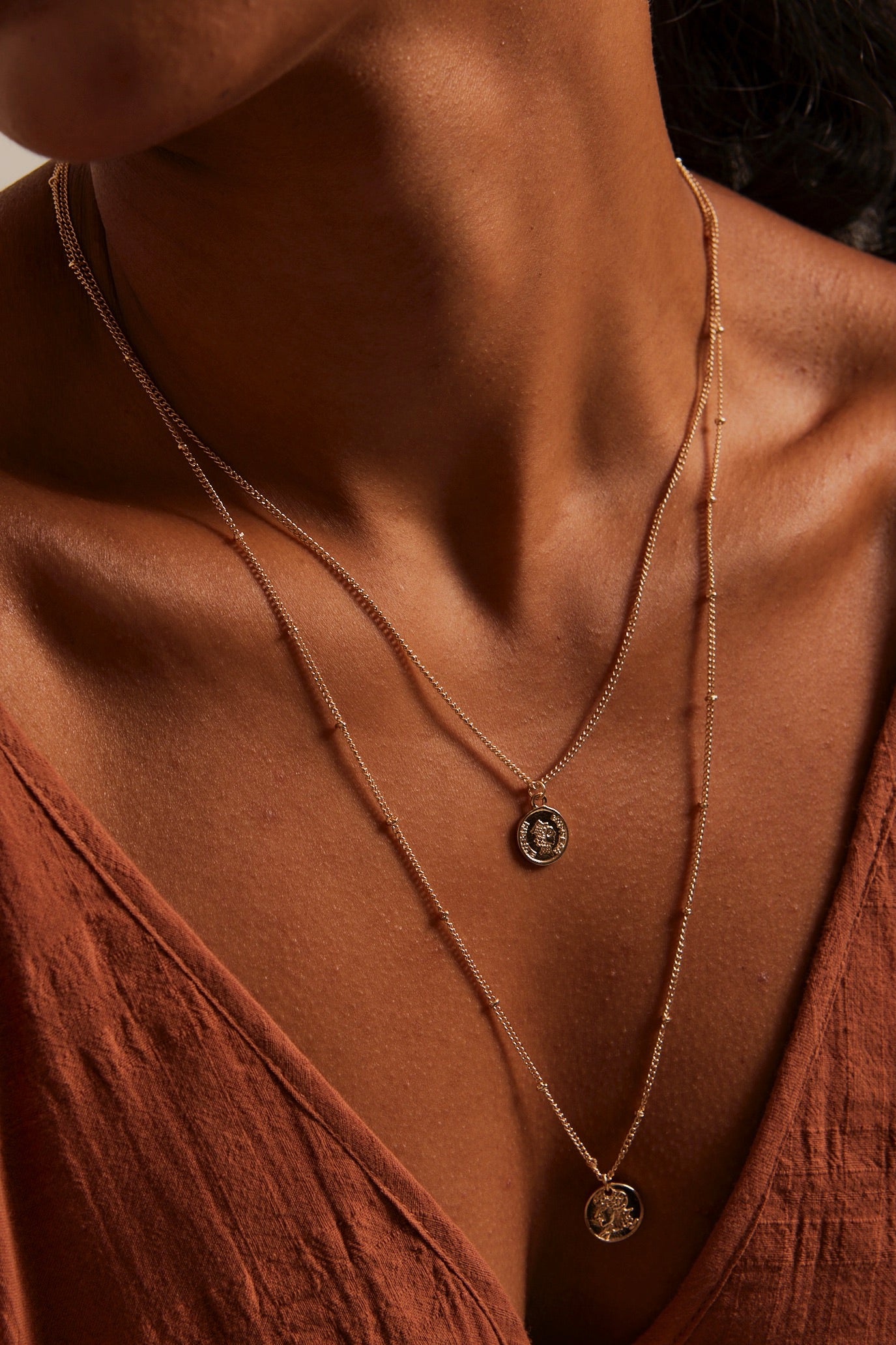 Double Layered Coin Gold Necklace for Women - 18K Gold Plated Elegant Pendant Necklace - Perfect for Everyday Wear, Date Night & Special Occasions