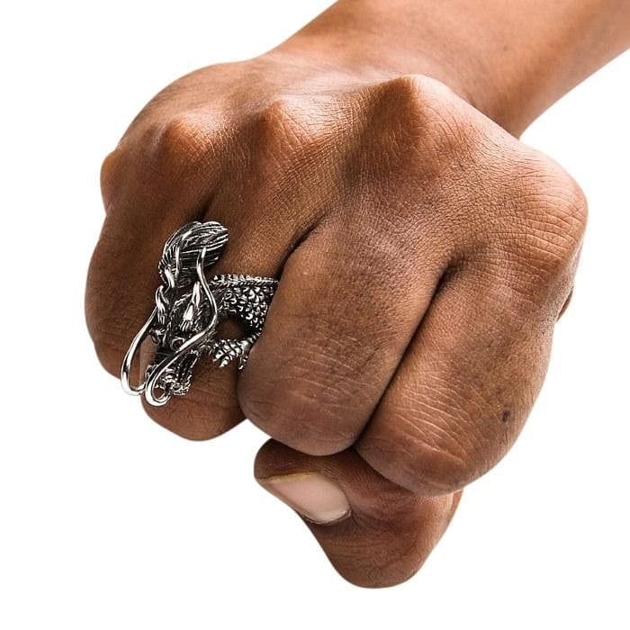 Red Eyes Sterling Silver Dragon Ring for Men & Women | Gothic Fantasy Jewelry | Perfect for Cosplay, Halloween & Gift Giving