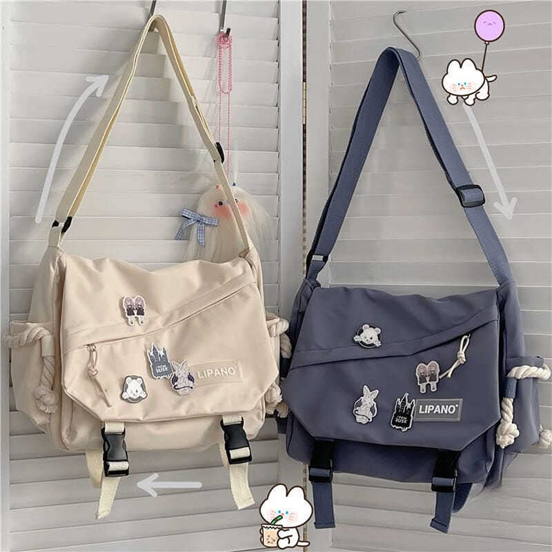 PBKABIUG Stylish Nylon Messenger Bag for Women - Kawaii Crossbody Shoulder Bag with Cute Accessories, Aesthetic Tote Purse | Perfect for School, Work, Travel & Daily Use