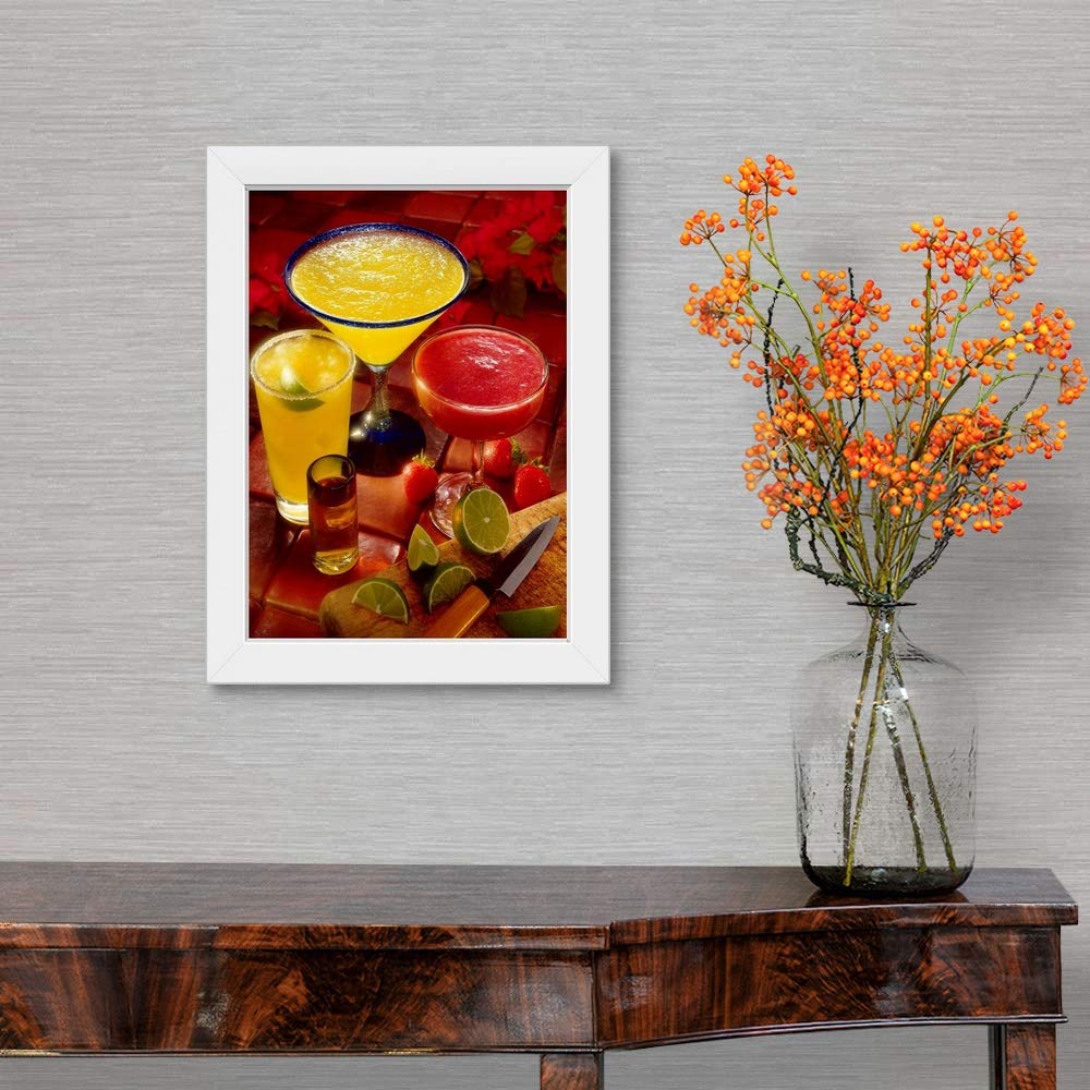 Margaritas and a Shot White Framed Art Print - Cocktail Wall Decor for Bars, Restaurants & Home - Perfect for Kitchen, Dining Room & Party Decor