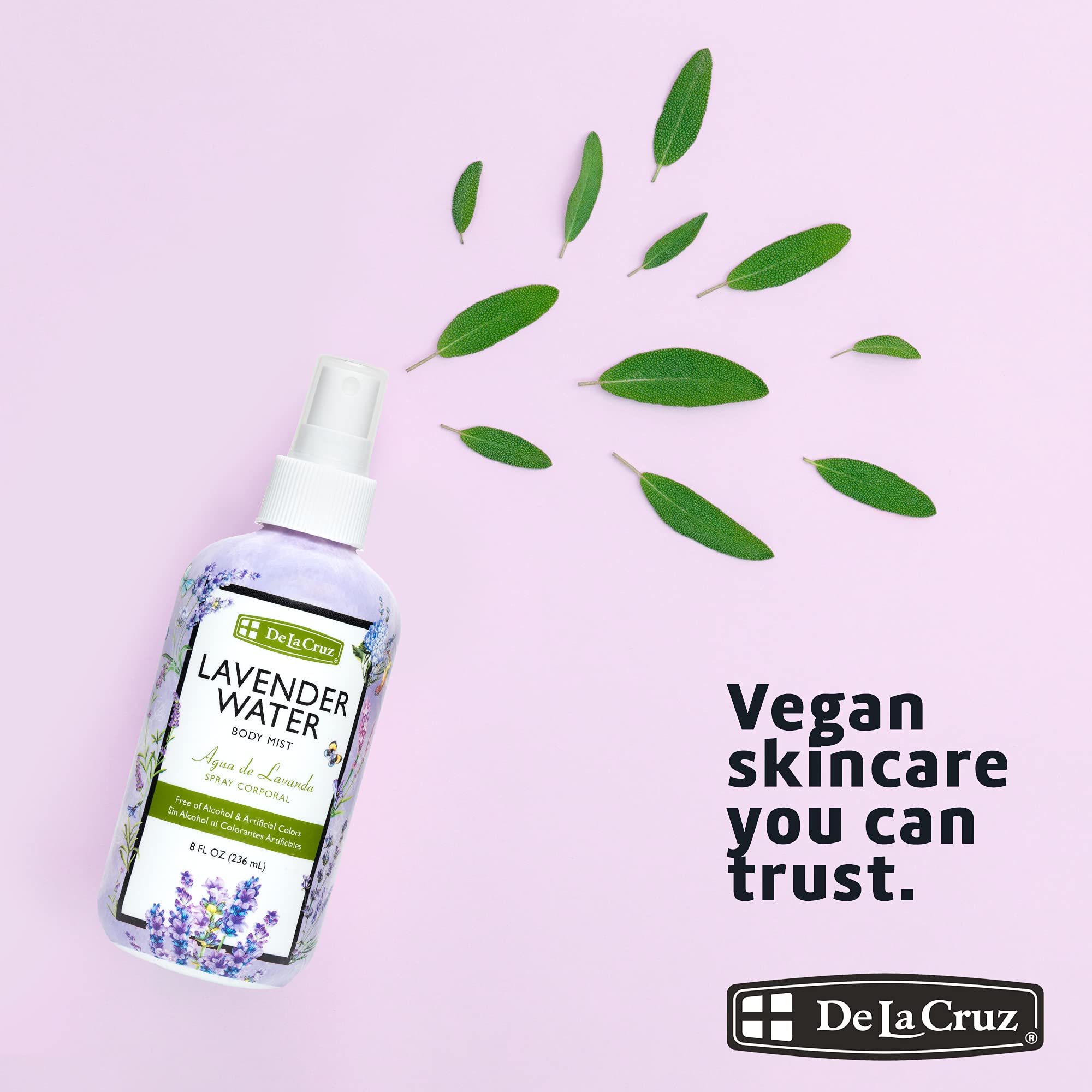 De La Cruz Lavender Water Body Mist - 8 fl oz (236 mL) Pure Lavender Essential Oil Spray for Relaxation & Aromatherapy | Perfect for Stress Relief, Yoga, Meditation & Home Spa Use