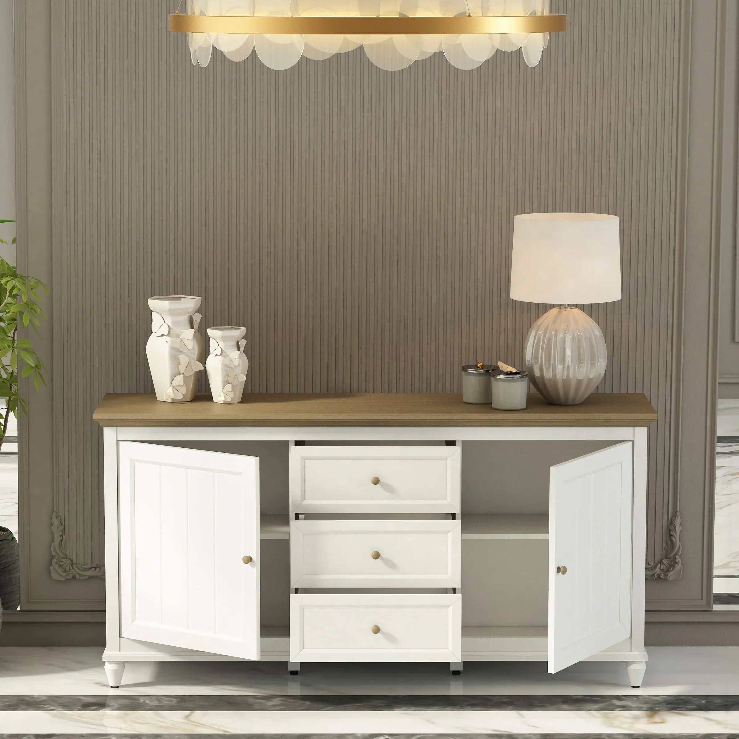 Anderson Teak Chenon Sideboard - White/Brown Finish - SB CW 6316 - Modern Buffet Cabinet for Dining Room & Living Room Storage