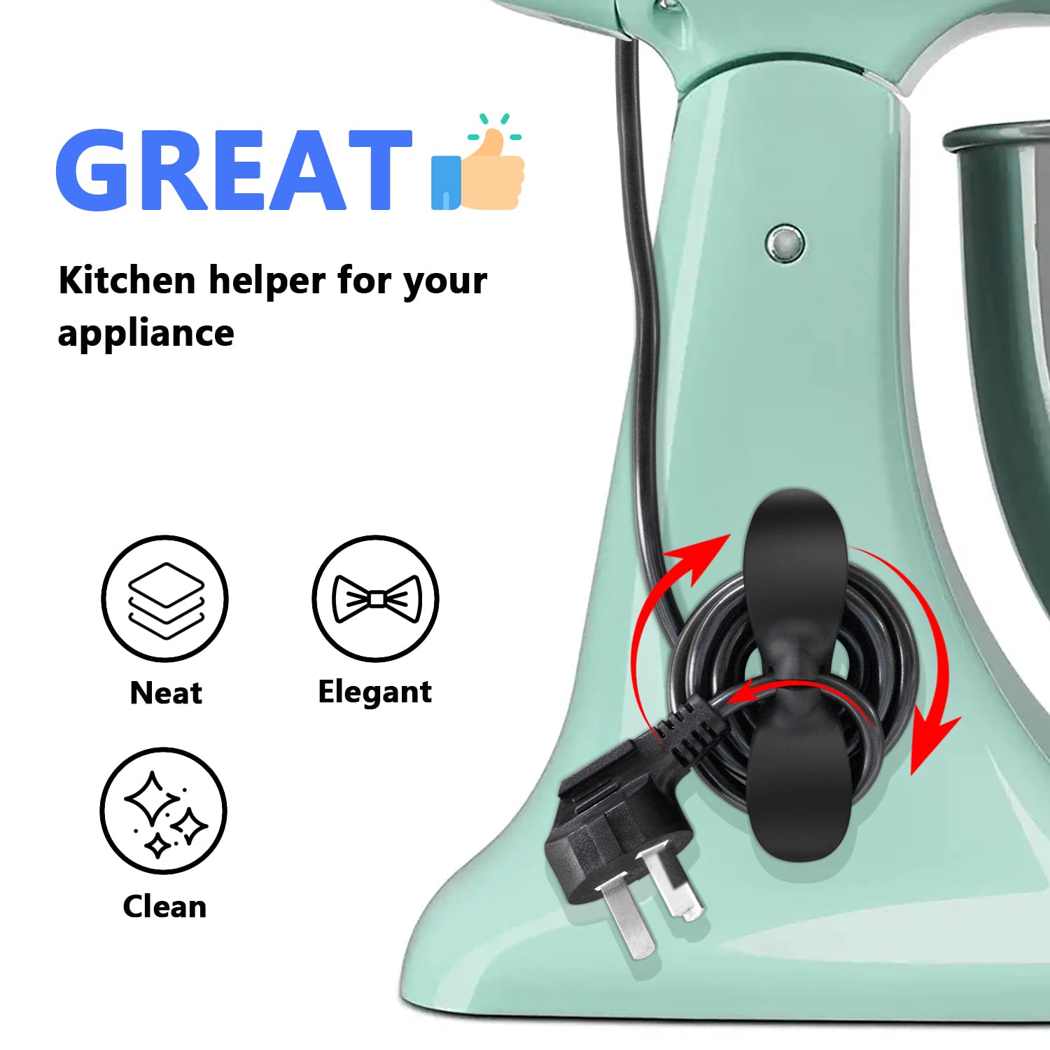 Yoelike 6-Pack Cord Organizer for Appliances - Adhesive Cord Wrap Holder for Mixer, Blender, Toaster, Coffee Maker, Pressure Cooker & Air Fryer - Perfect Kitchen Storage Solution for Small Appliances