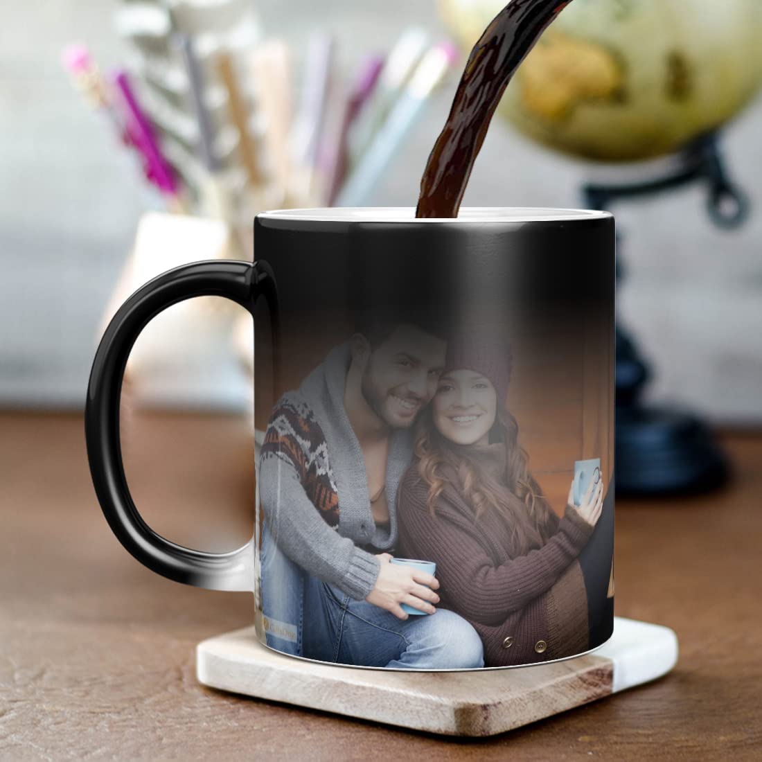 Personalized Custom Photo Quote Name Magic Mug - 325ml Black Ceramic Cup for Birthday, Valentine's Day, Anniversary Gifts | Great for Coffee, Tea & Hot Drinks | Perfect Gift for Girlfriend, Boyfriend, Wife, Husband