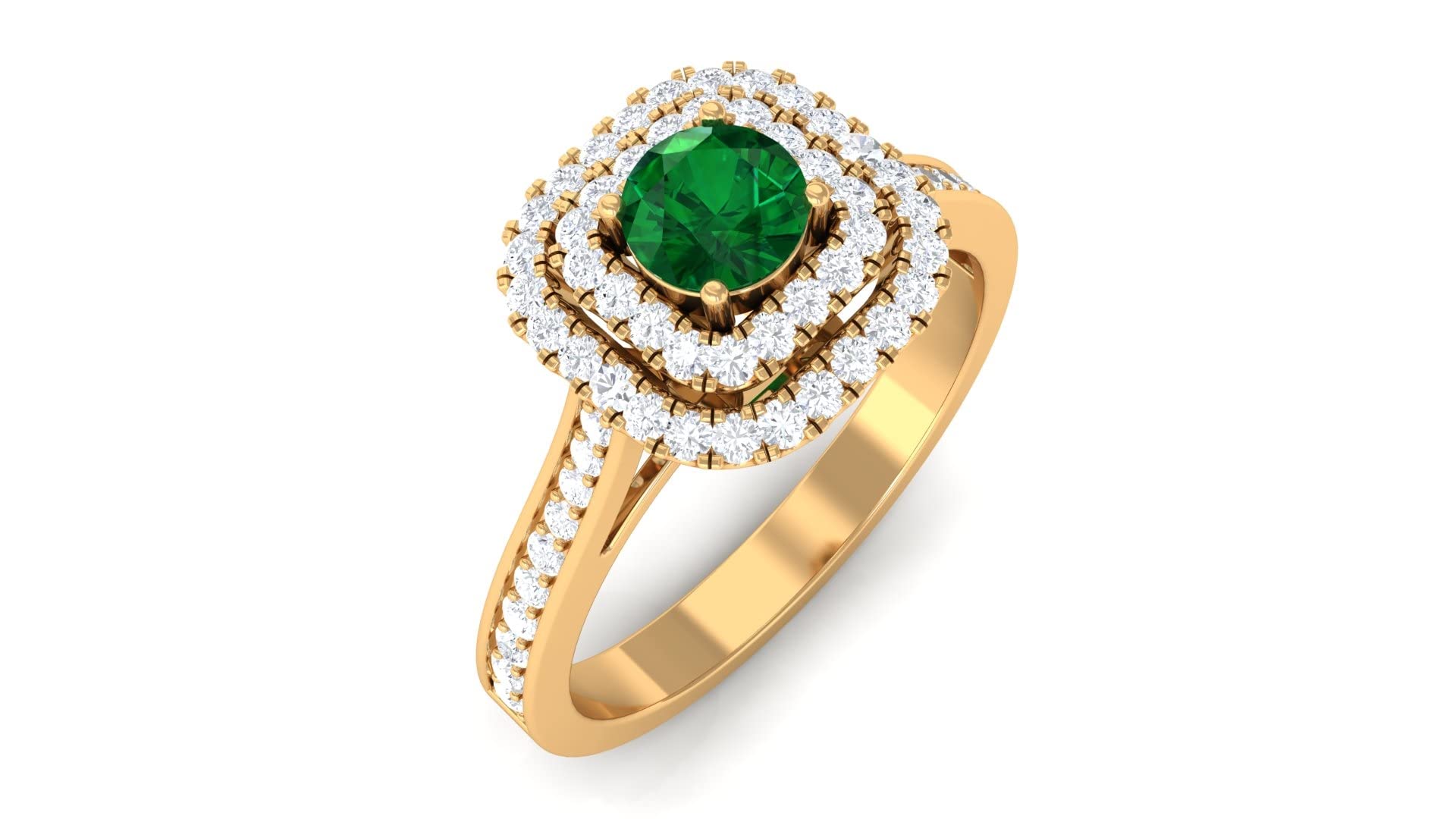 0.75 CT Emerald and Diamond Engagement Ring - 14K Solid Gold Double Halo Vintage Style for Wedding, Proposal & Anniversary Gifts