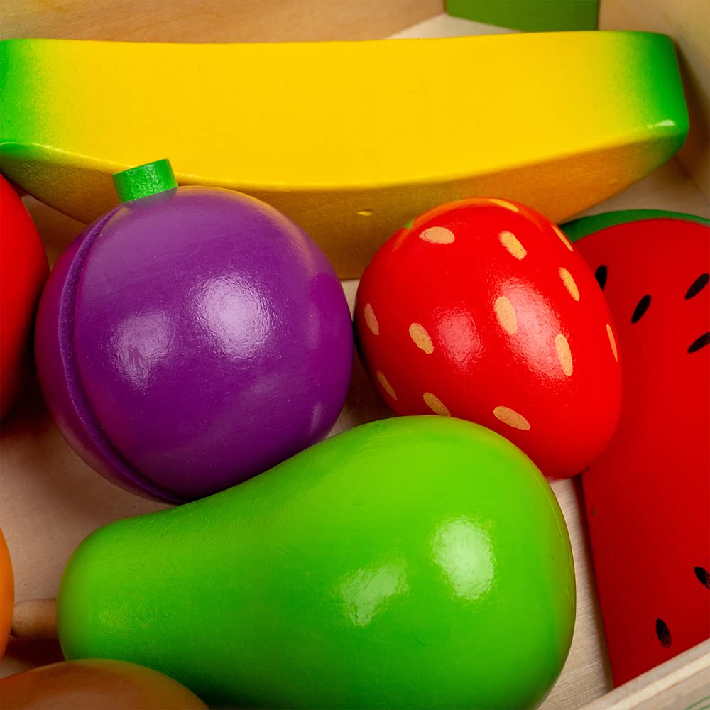 Bigjigs Toys Wooden Fruit Crate - Pretend Play Food Set for Kids - Perfect for Grocery Store Role Play, Montessori Learning & Toddler Educational Toys