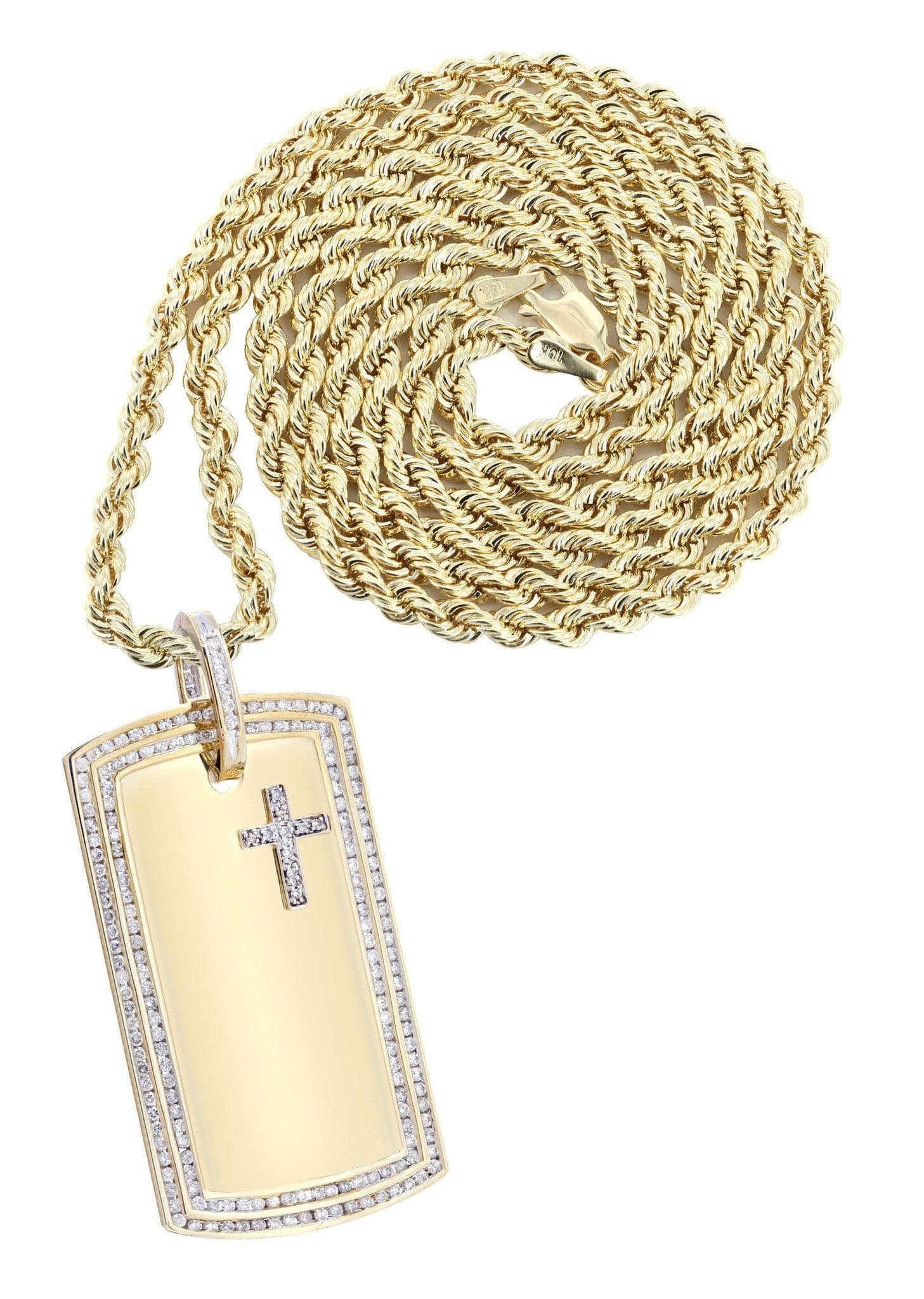 10K Yellow Gold Dog Tag Diamond Necklace for Men & Women | 3.07 Carats Real Diamond Pendant | Perfect Gift for Anniversary, Birthday & Valentine's Day