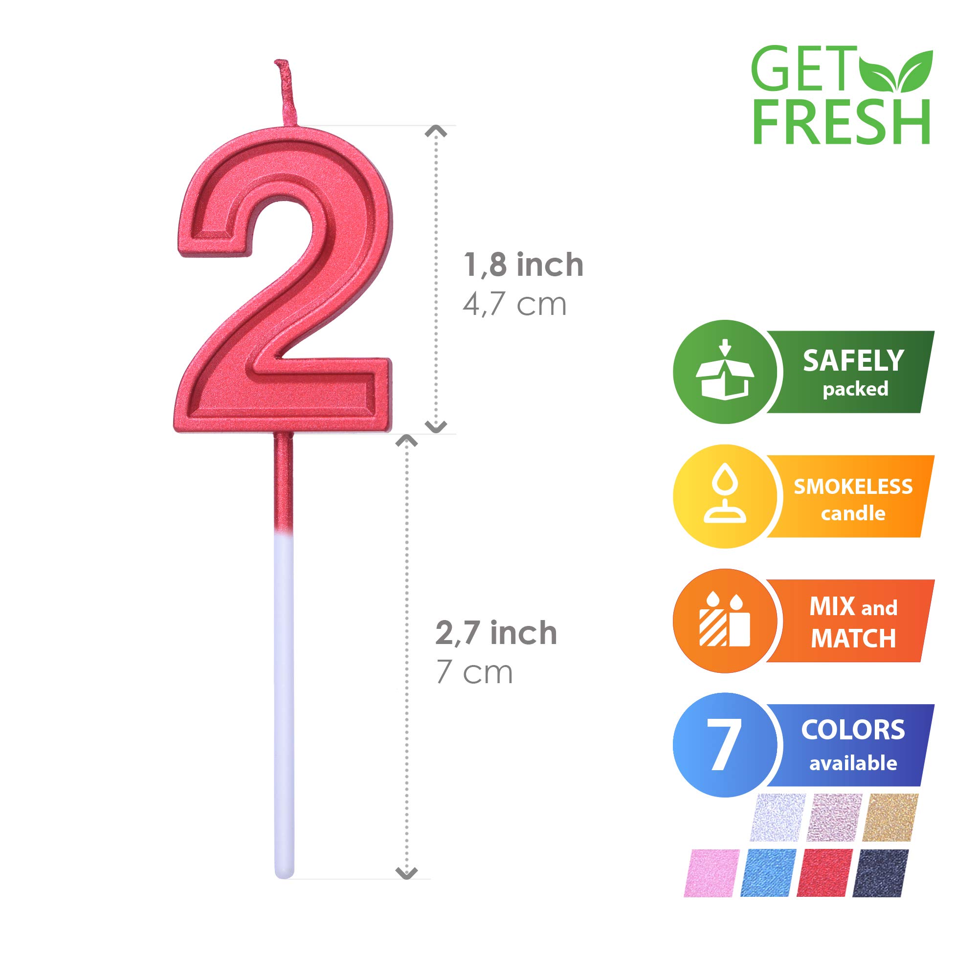 Red Number 2 Birthday Candle on Stick - Elegant 2nd Birthday Cake Candles for Anniversary, Wedding & Baby's 2nd Birthday Party Decorations - Perfect for Cakes, Cupcakes & Dessert Tables