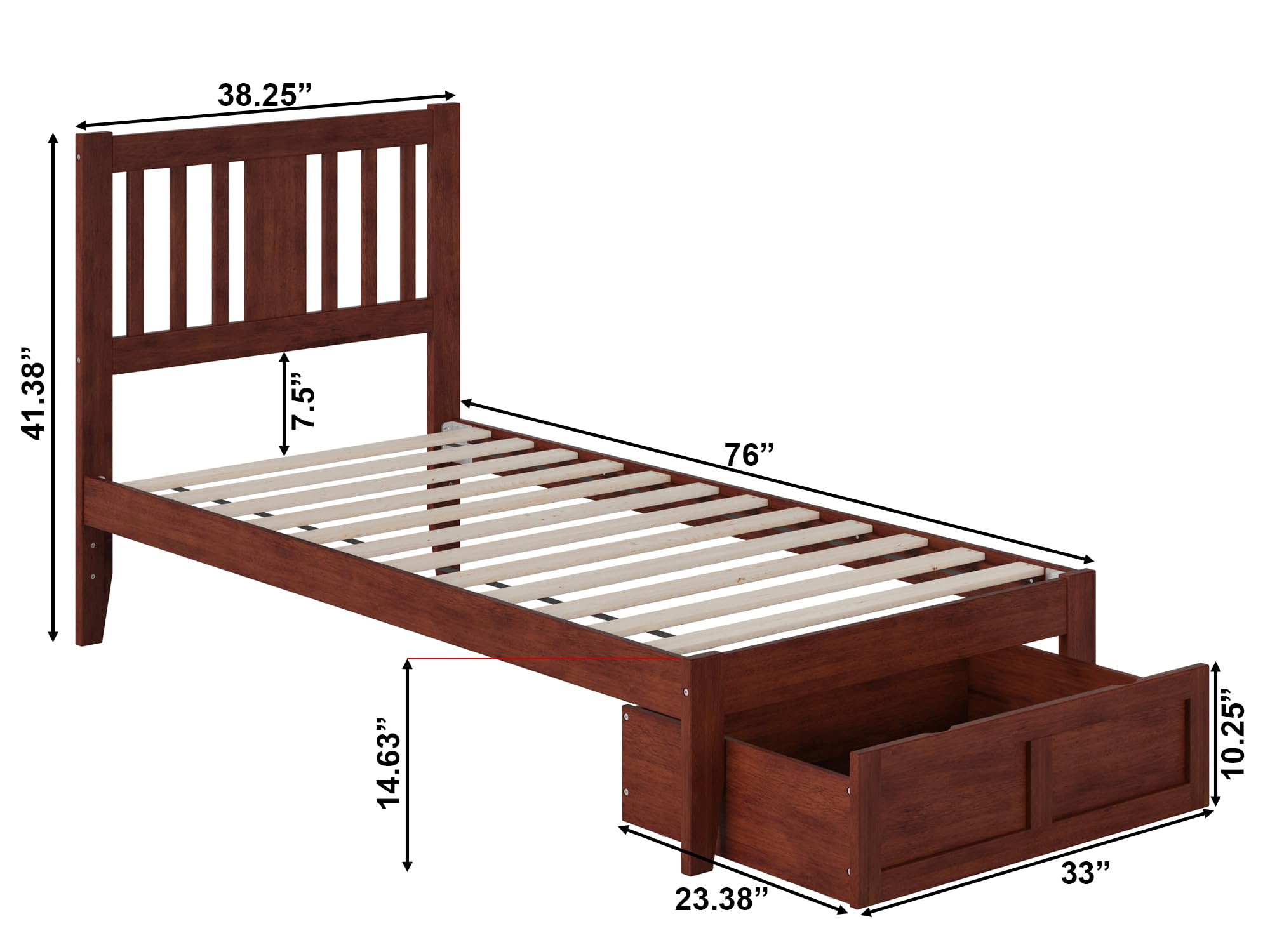 AFI Tahoe Twin Size Platform Bed Frame with Foot Drawer & USB Charging Station - Solid Walnut Wood - Space Saving Storage Solution for Small Bedrooms & Dorm Rooms