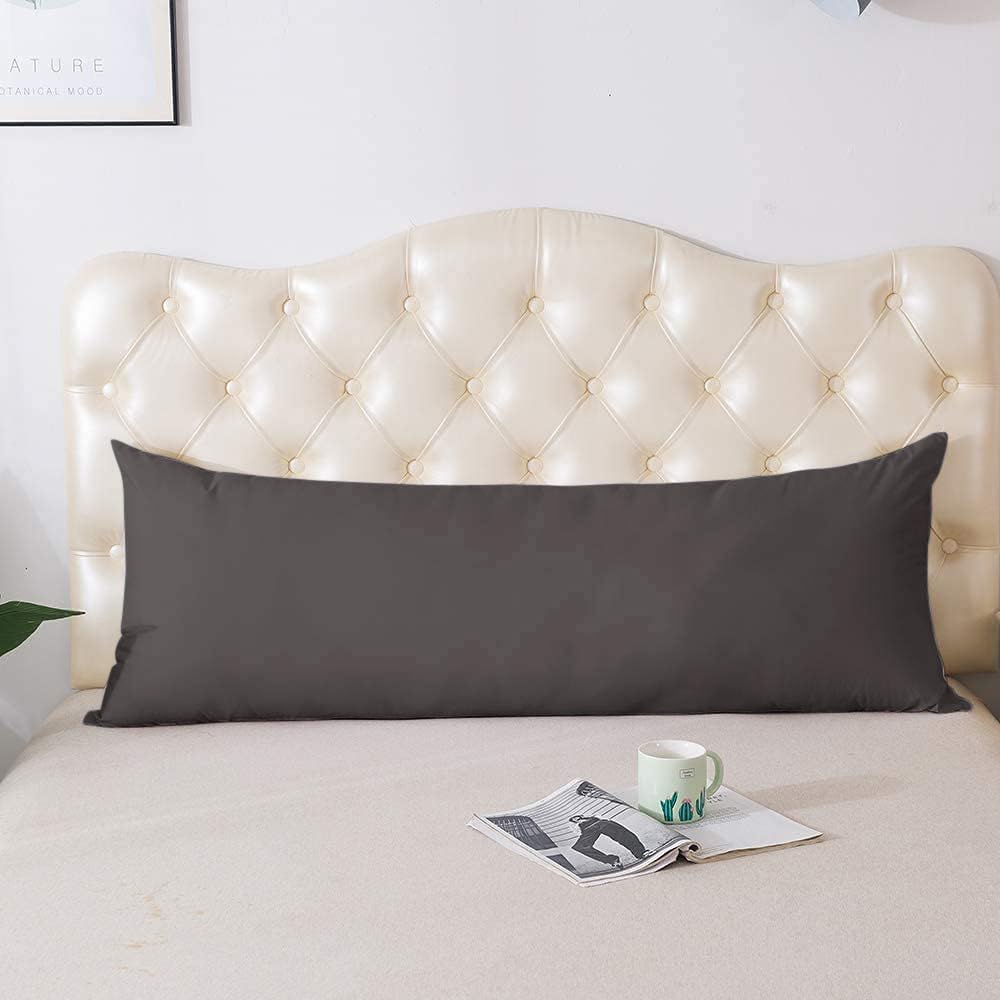 Premium 100% Natural Cotton Body Pillow Cover - 20x60 Inches, 600 Thread Count, Soft Grey with Zipper Closure - Perfect for Pregnancy, Back Support & Lounging Comfort