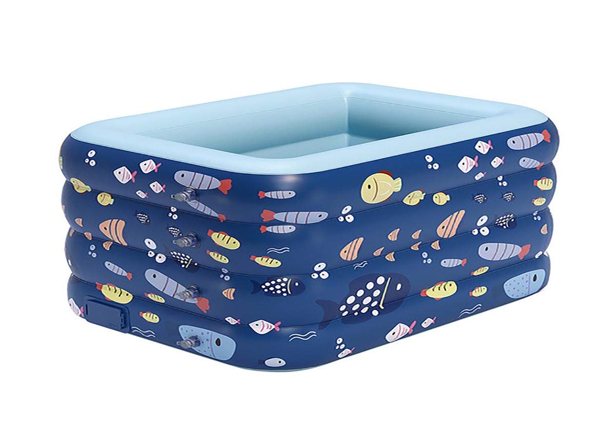 SCYDAO Inflatable Kids Swimming Pool with Built-in Air Pump - 120x90x75cm (47x35x30in) Rectangle Above Ground Family Pool for Garden, Backyard & Bathroom - Perfect for Summer Fun, Outdoor Play & Water Activities (Blue)