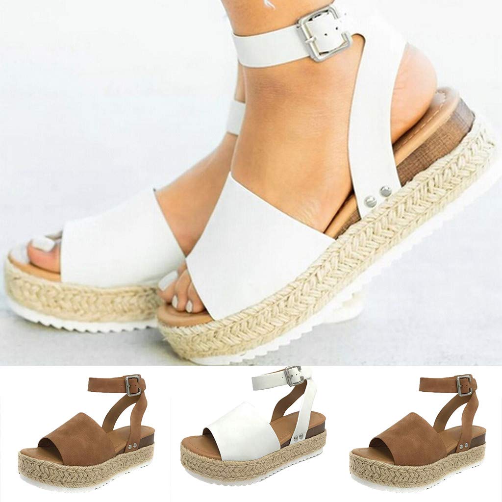 **Gibobby Women's Wide Width Platform Sandals - Casual Summer Flatform with Ankle Buckle Strap & Open Toe - Perfect for Beach, Vacation & Everyday Wear**