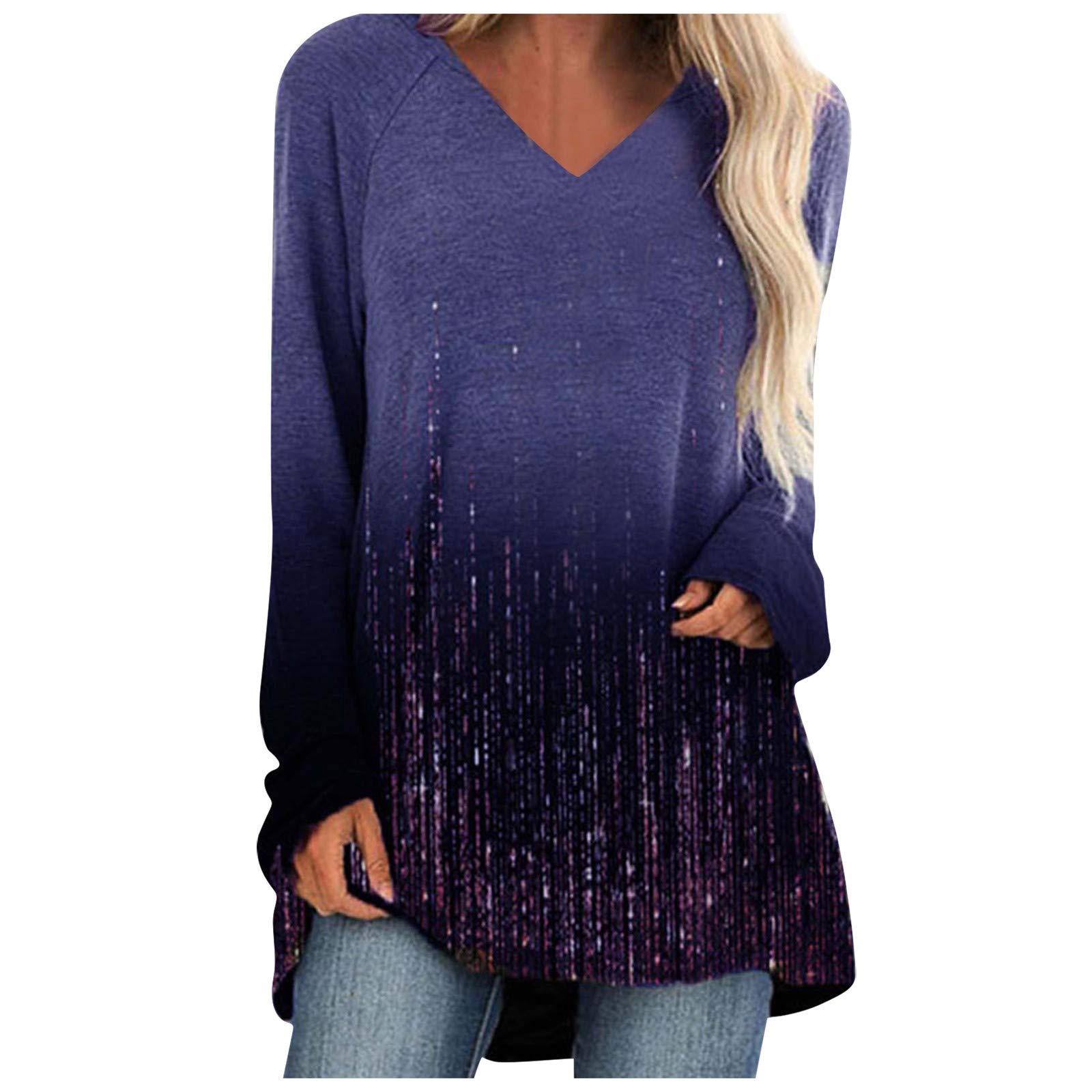 Women's Casual Long Sleeve Shirts - Fashion Round Neck Loose Fit Printed Tops for Everyday Wear, Work & Outings