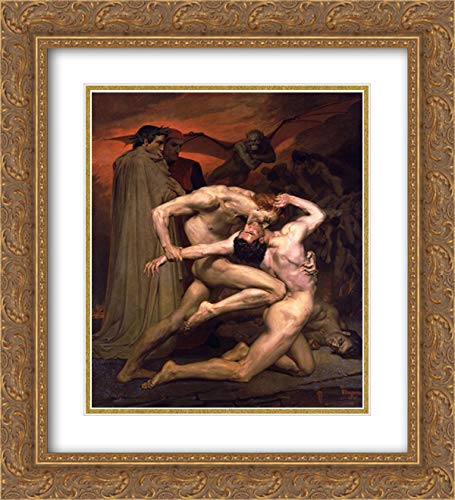 William Adolphe Bouguereau Dante and Virgil in Hell 20x22 Inch Gold Ornate Framed Museum Art Print - Classic Oil Painting Reproduction for Home Decor, Office Wall Art & Gift