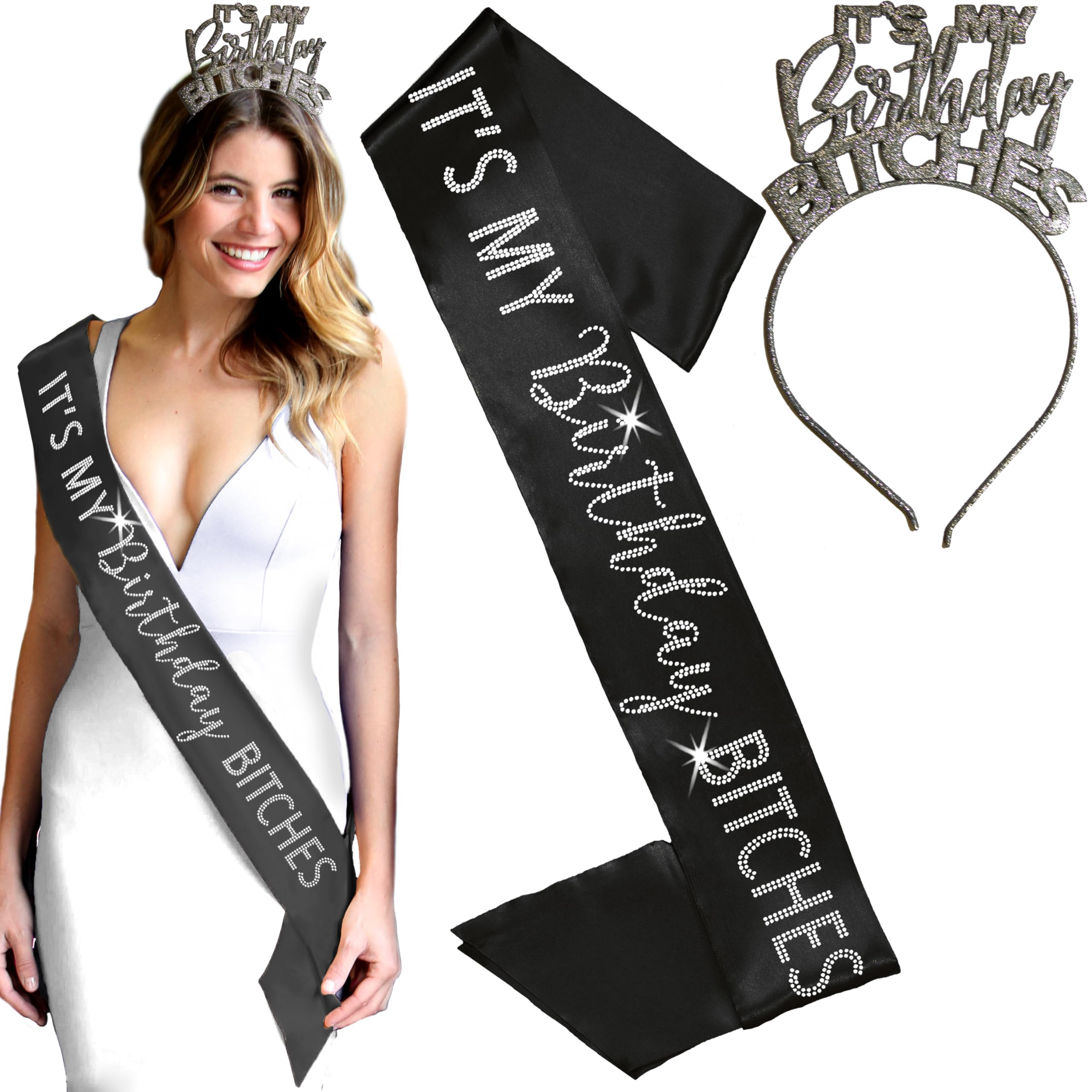 Rhinestone Birthday Sash - Glitter Party Decorations for Women & Girls | Perfect for Birthday Celebrations, Bachelorette Parties & Special Events