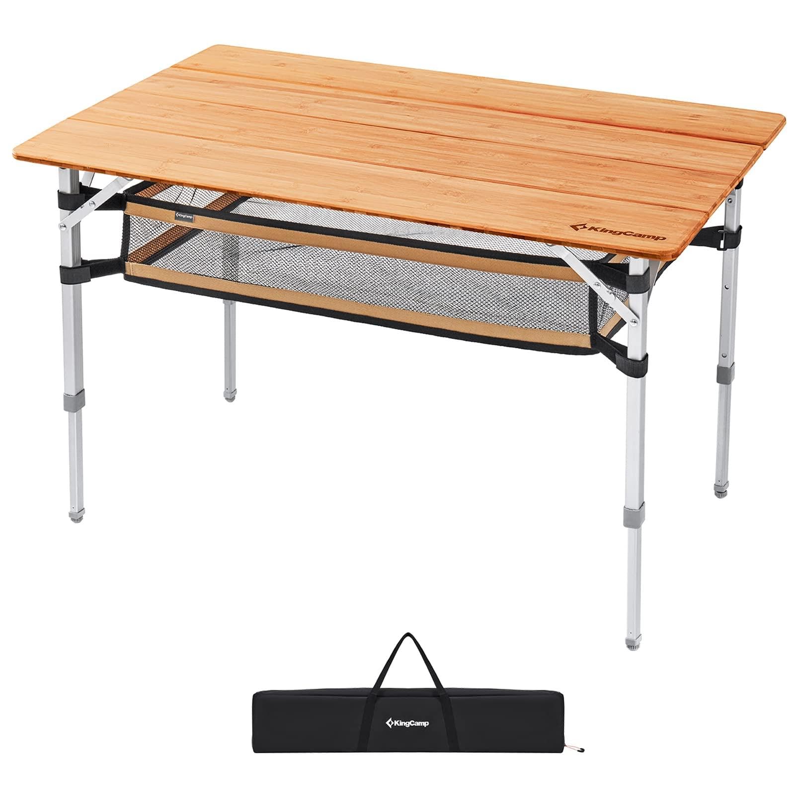 KingCamp Lightweight Stable Bamboo Folding Camping Table - Adjustable Height Portable Outdoor Picnic Table for Camping, Hiking, Beach & Backyard BBQs