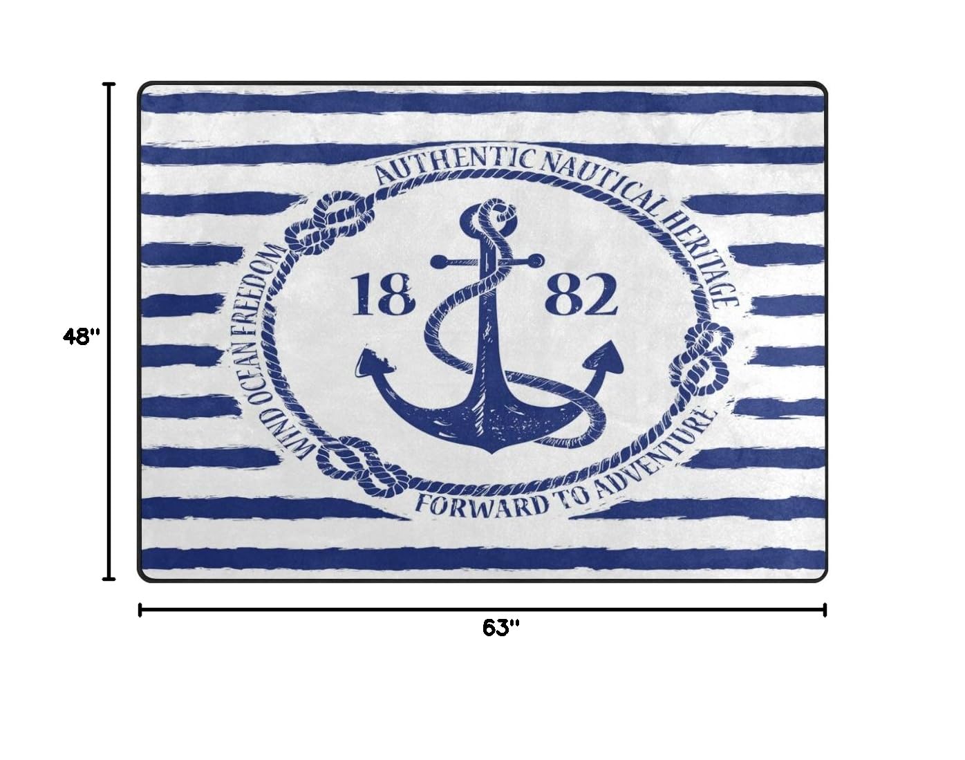 ALAZA Blue and White Nautical Anchor Striped Area Rug 5'3