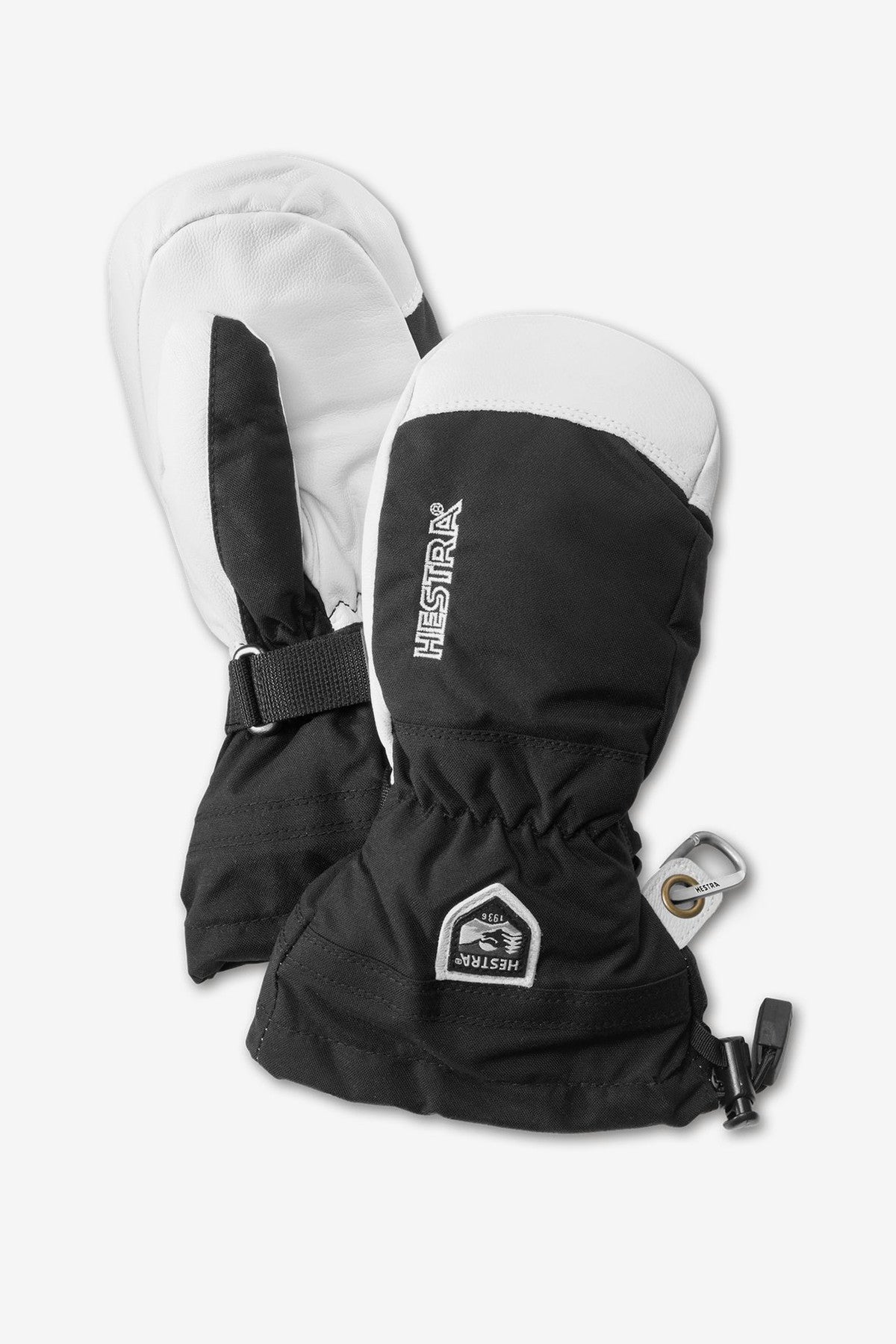 Hestra Army Leather Heli Ski Jr. Mitt - Black - Warm Winter Gloves for Kids - Perfect for Skiing, Snowboarding & Outdoor Adventures