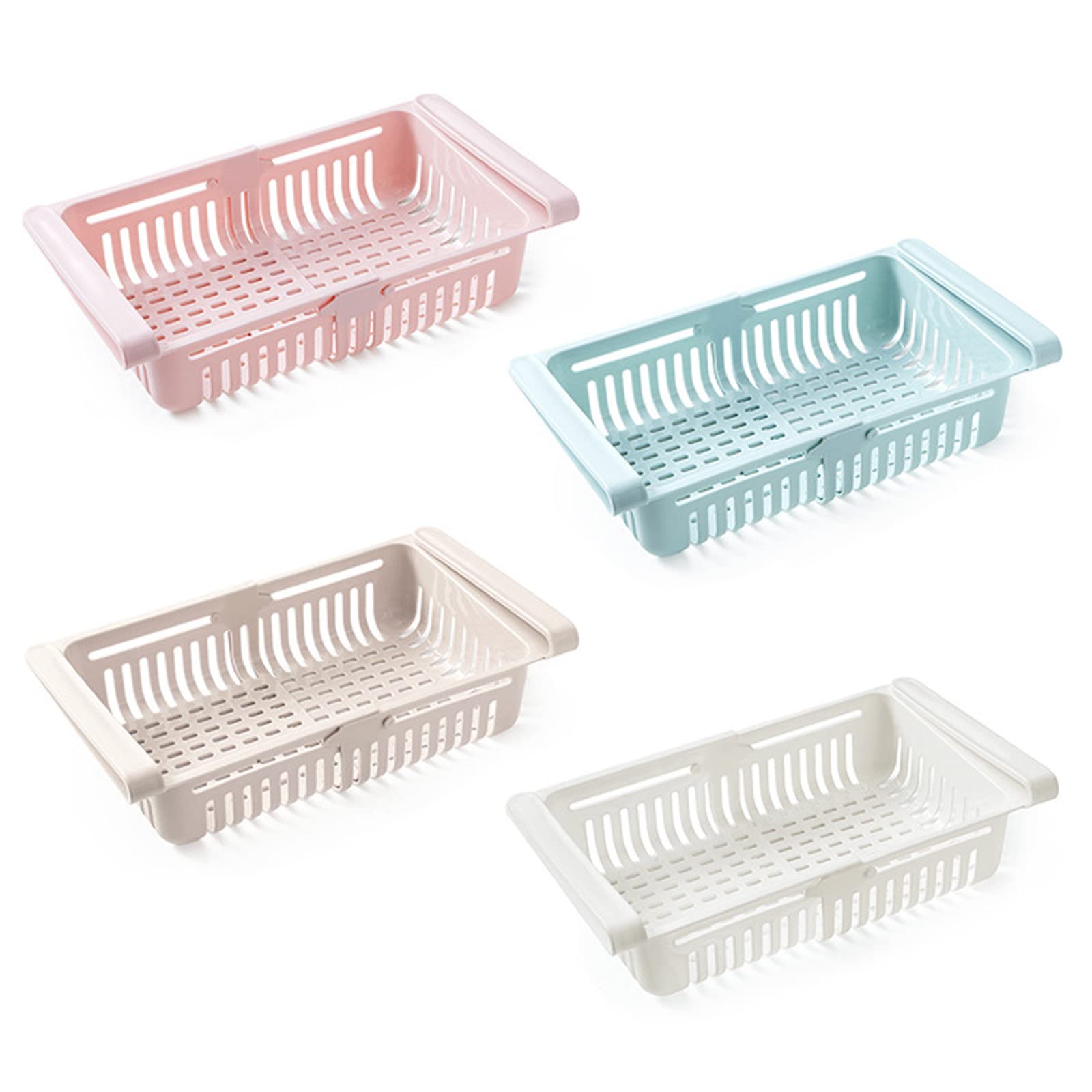 ZYLLZY 4Pcs Fridge Drawer Organizer - Retractable Refrigerator Storage Box, Adjustable Hanging Kitchen Shelf Holder for Refrigerators & Countertops | Space-Saving Solution for Fruits, Vegetables & Snacks Organization