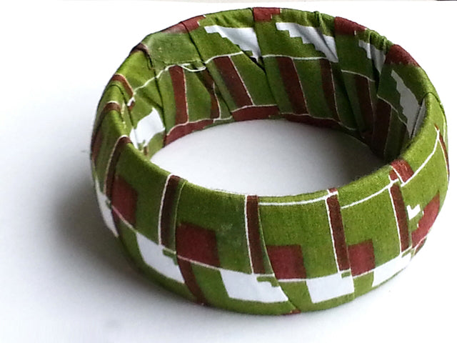 Stylish African Print Bangles - Green, Brown & White Handmade Bracelets for Women | Boho Chic Jewelry for Parties, Weddings & Everyday Wear