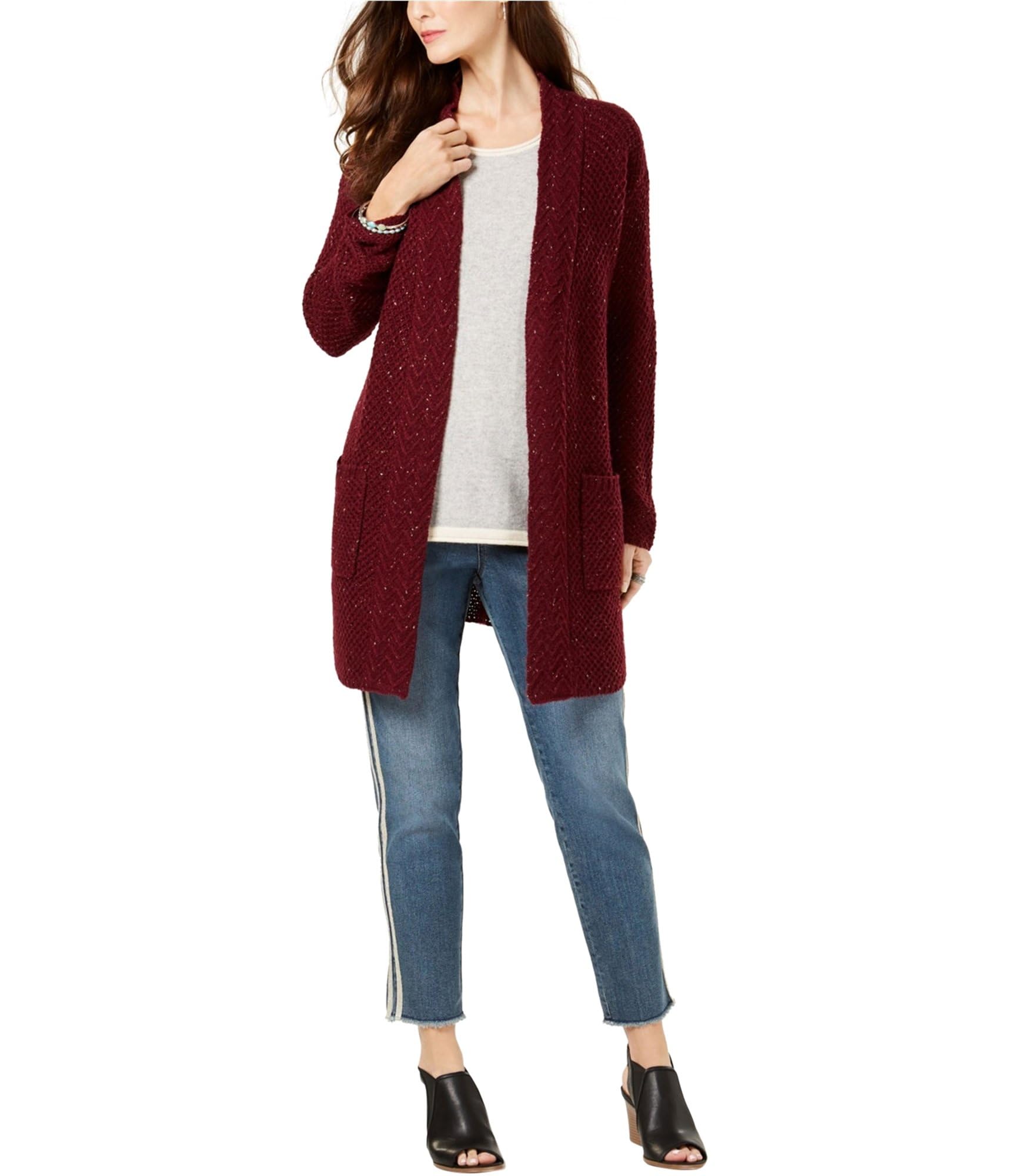 Style & Co. Women's Textured Cardigan Sweater - Red, Medium | Cozy Knit Open Front Wrap for Fall & Winter | Perfect for Office, Casual Outfits & Layering